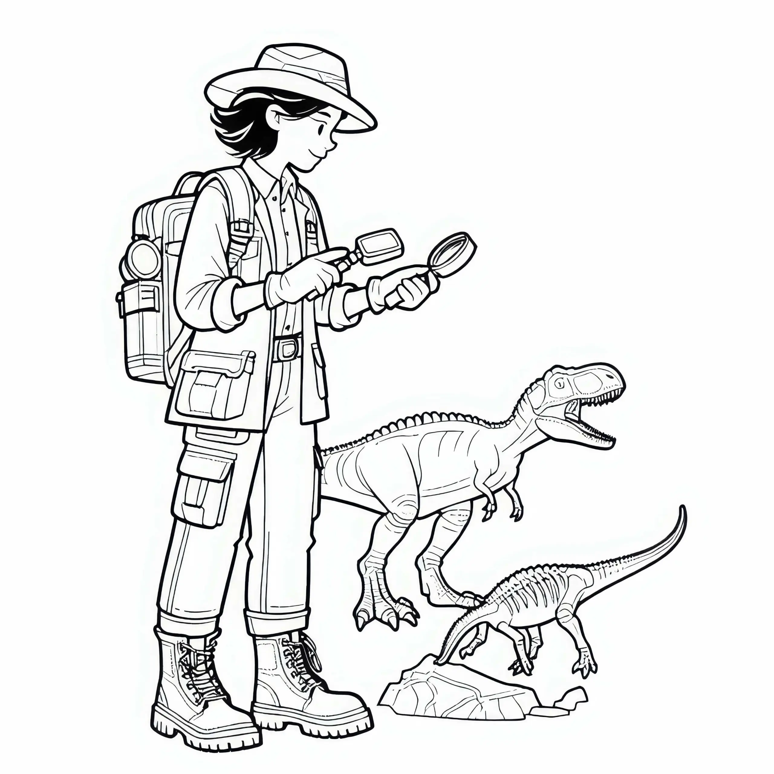 Ausmalbild von einer Dino-Forscherin kostenlos herunterladen