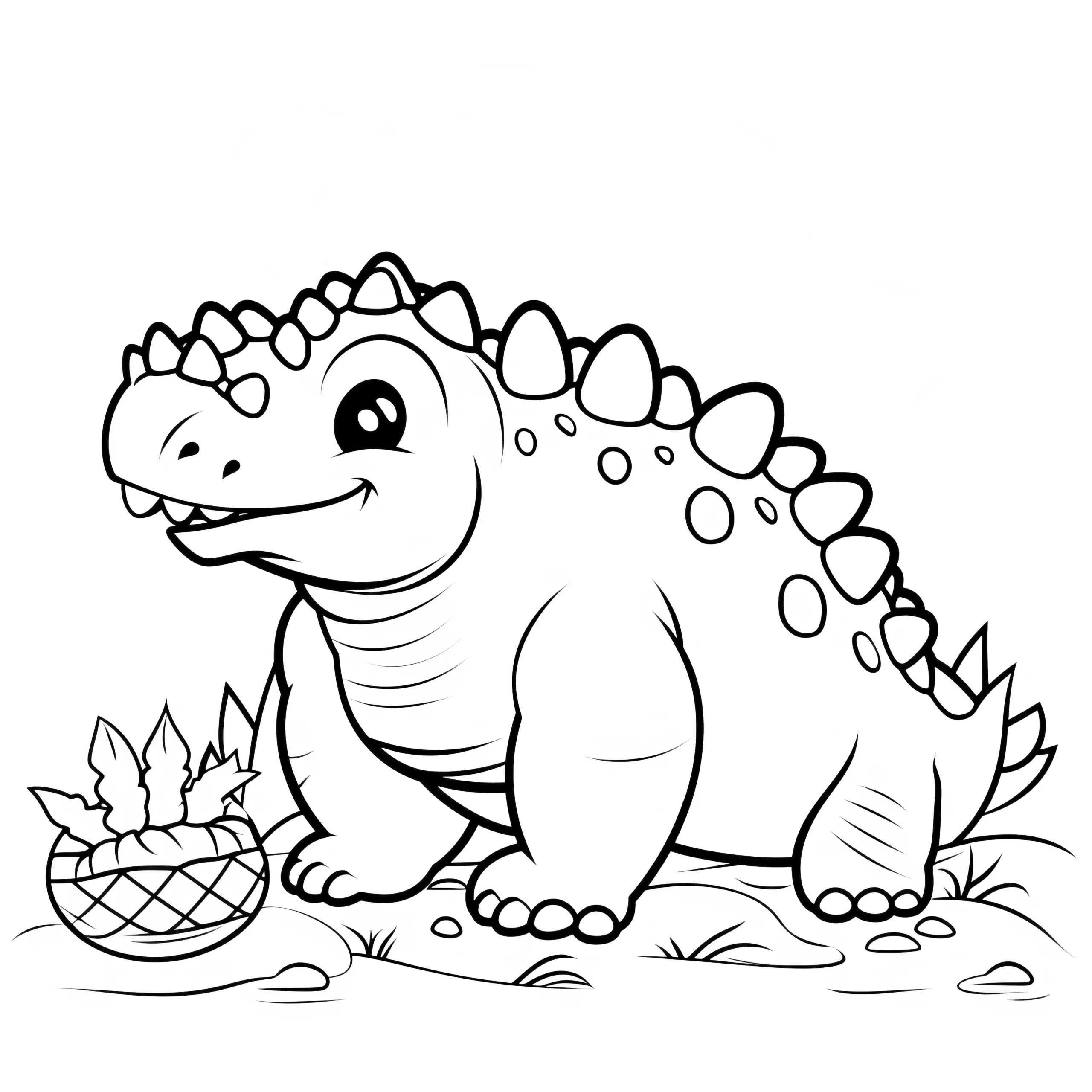 Einfaches, kostenloses Ausmalbild: Dinosaurier beim Essen