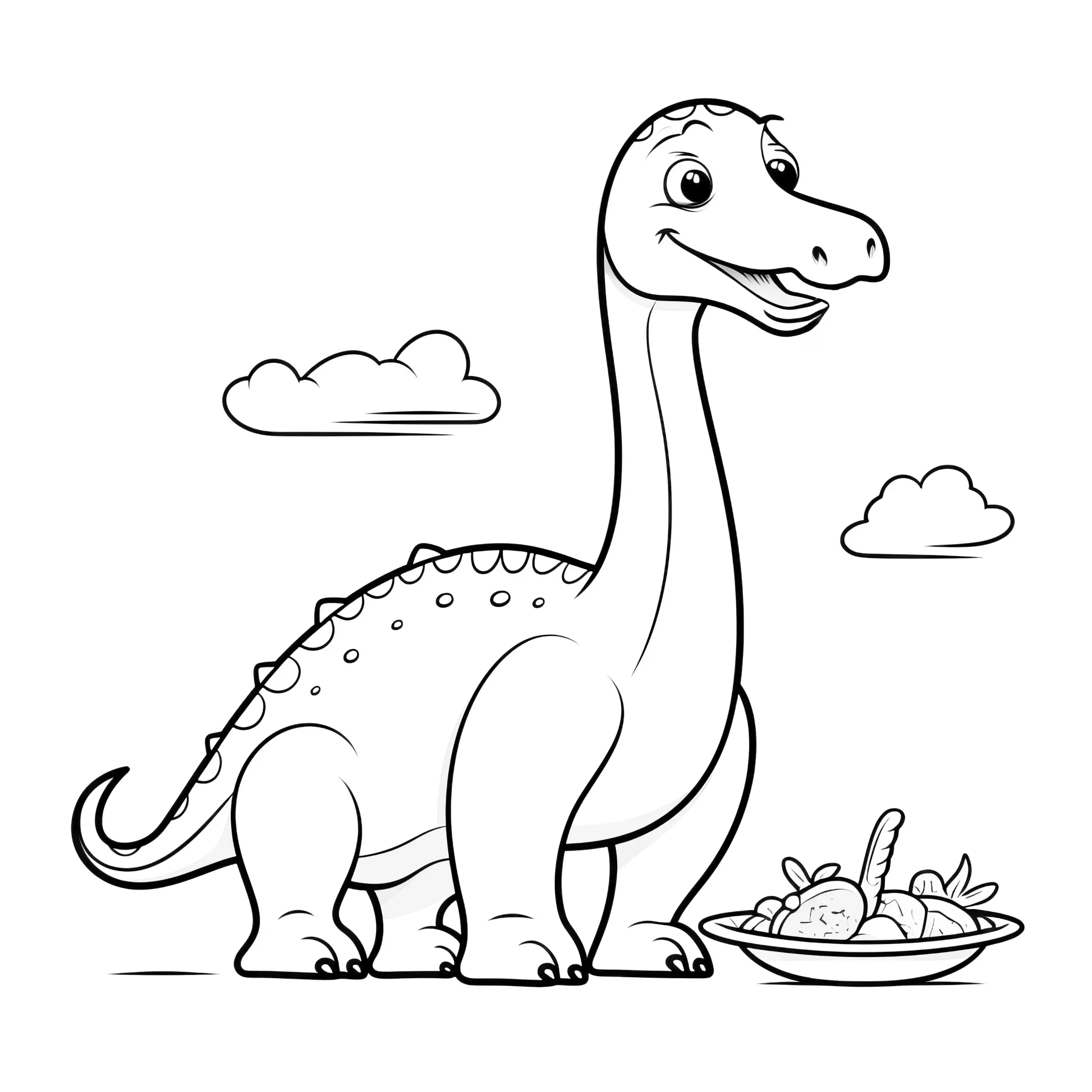 Dinosaurier beim Essen – gratis Malvorlage (Ausmalbild)