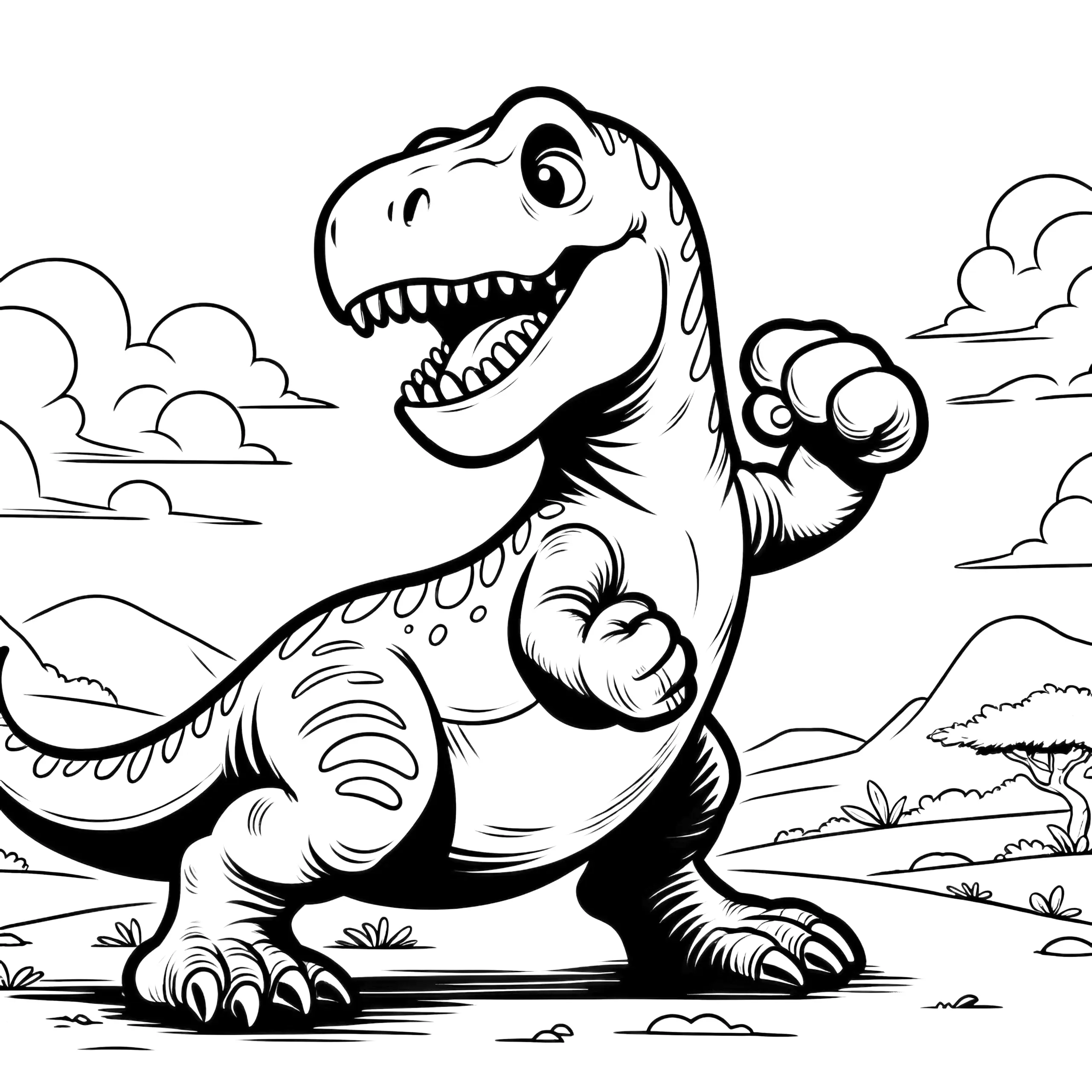 Kämpfender Tyrannosaurus rex: kostenlose Malvorlage (Ausmalbild)