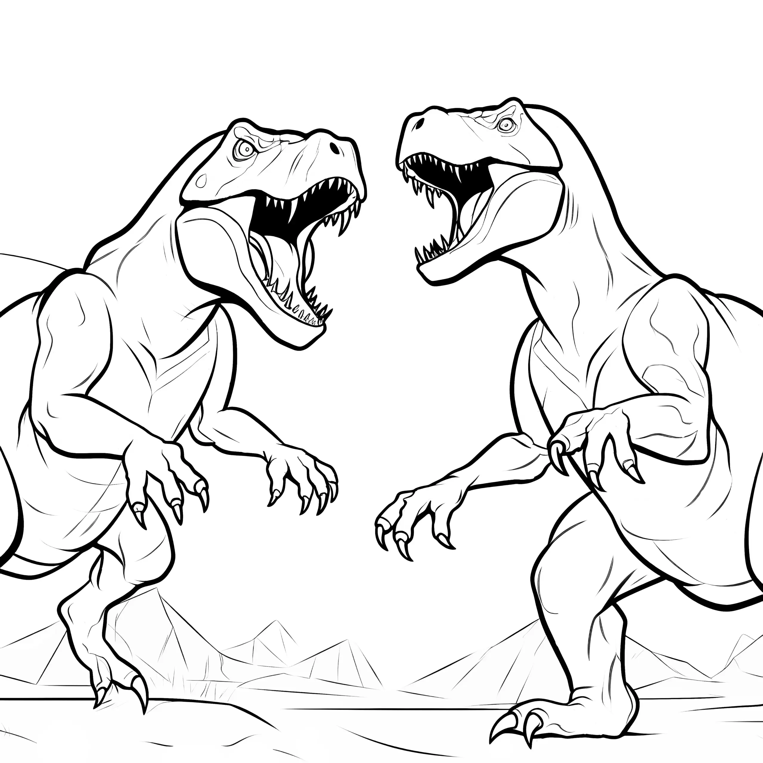 T-rex kämpfen: wuchtiges Dino-Ausmalbild
