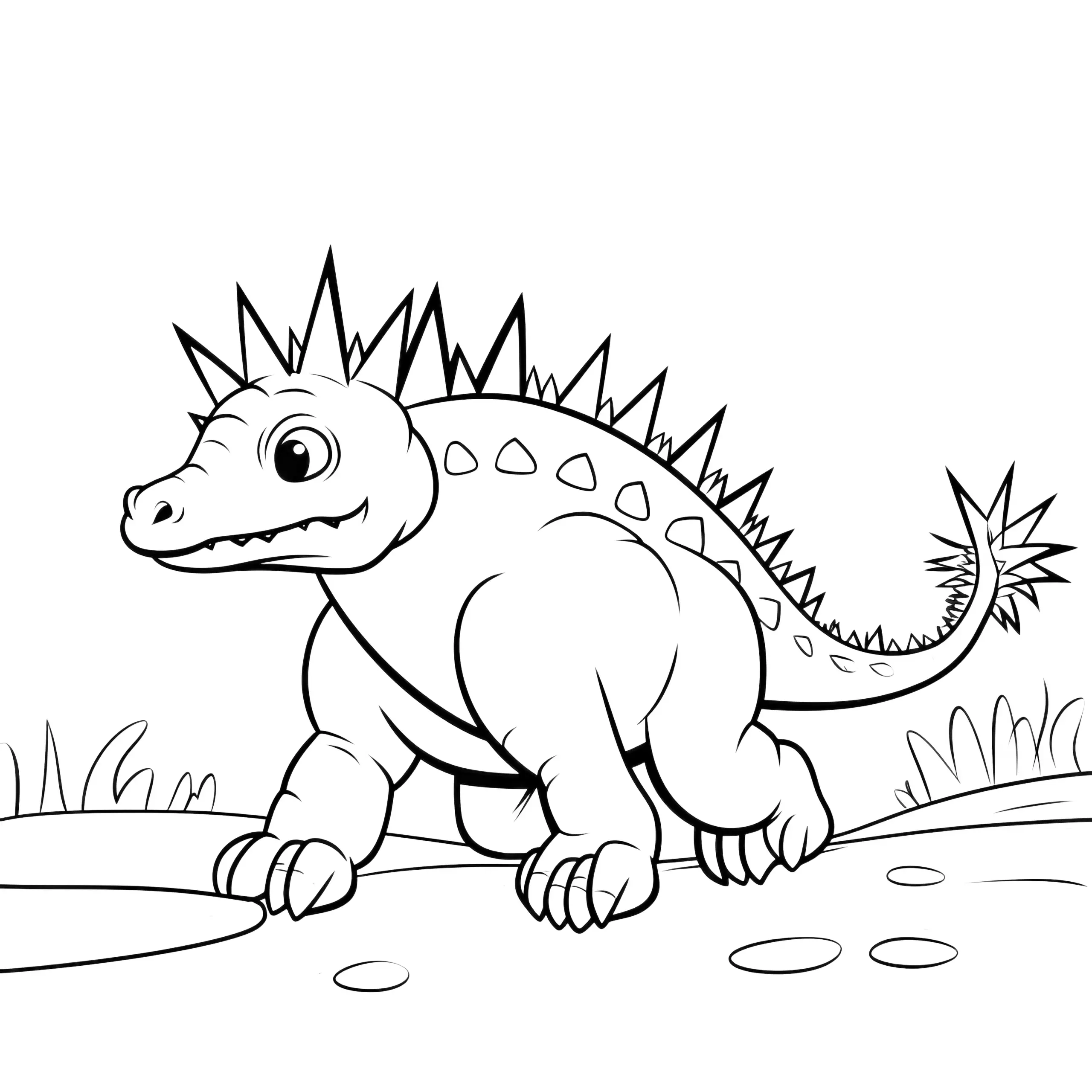 Dinosaurier mit Stacheln auf Beutejagd (Ausmalbild)