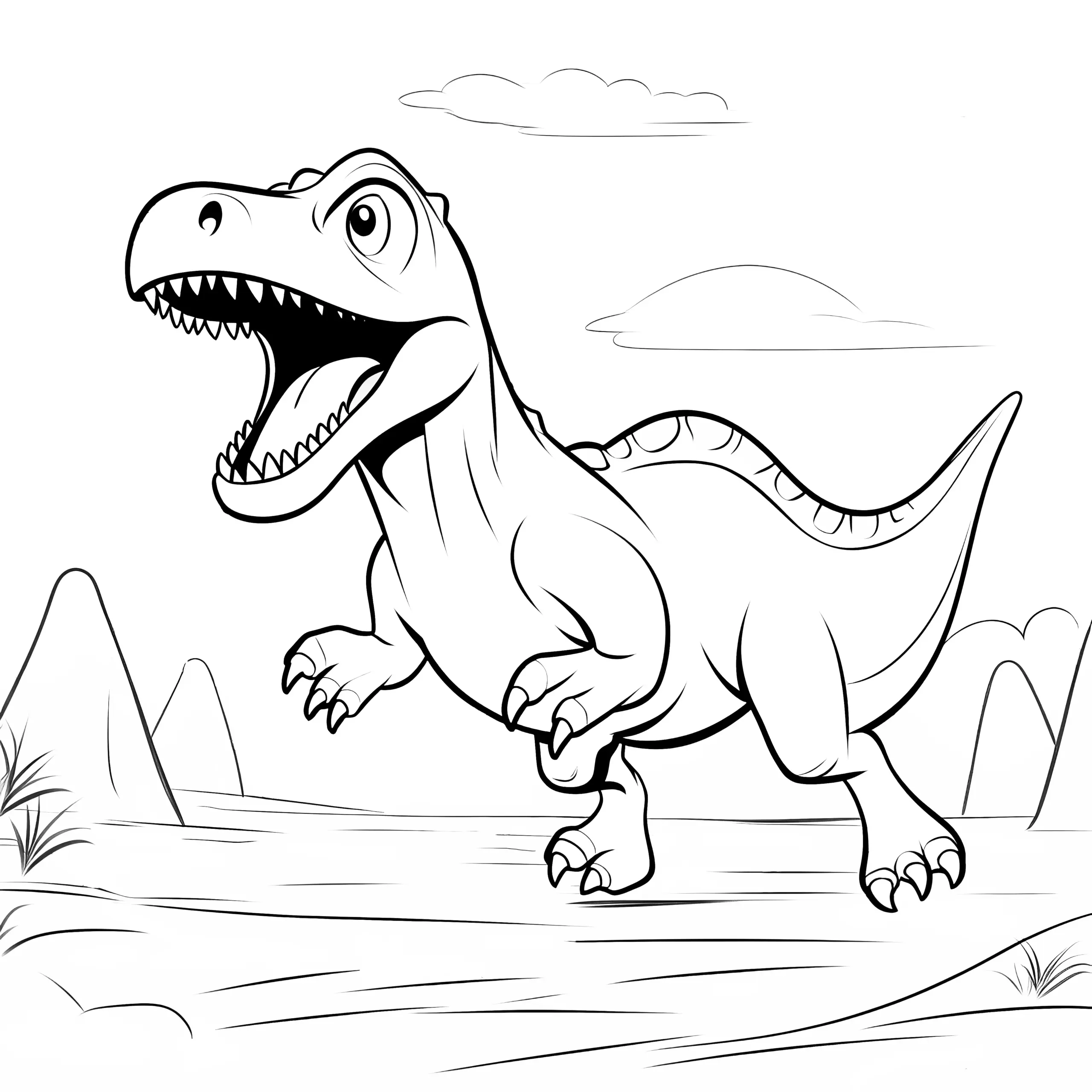 Dinosaurier beim Laufen: Ein Abenteuer in der Urzeit (Ausmalbild)
