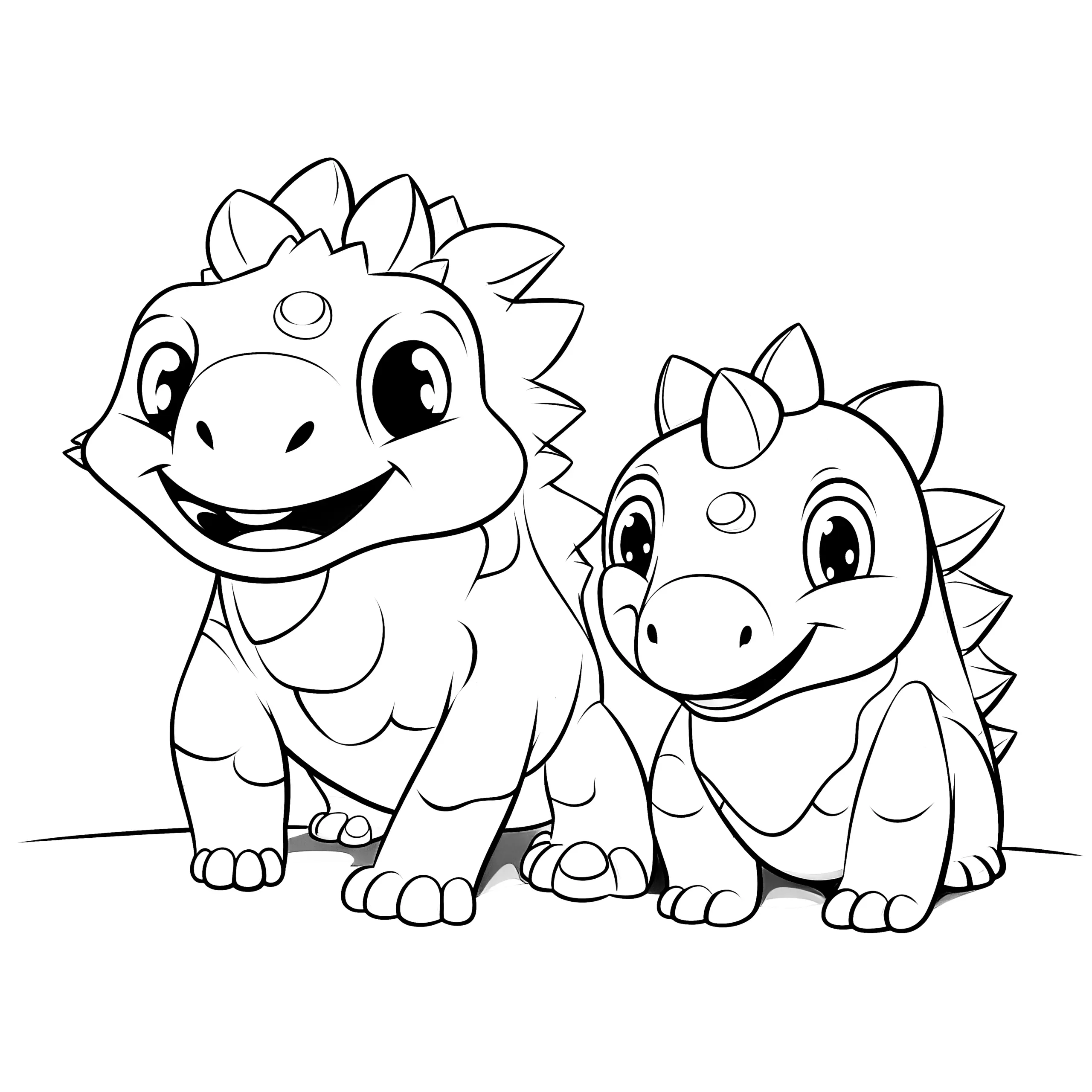 Zwei kleine Dinosaurier beim Spielen (Malvorlage) (Ausmalbild)