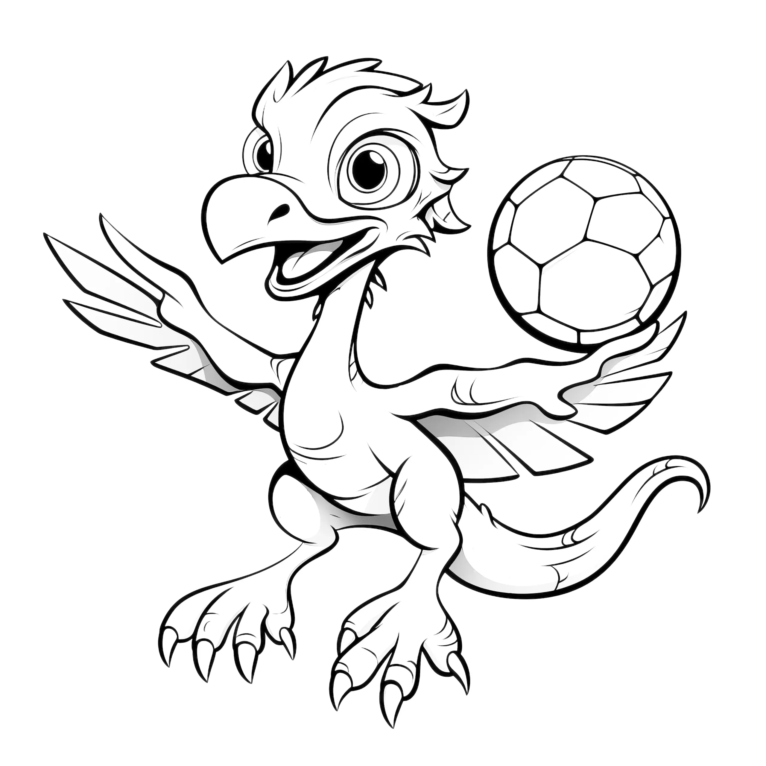 Flugdinosaurier beim Spielen mit Ball (Ausmalbild)