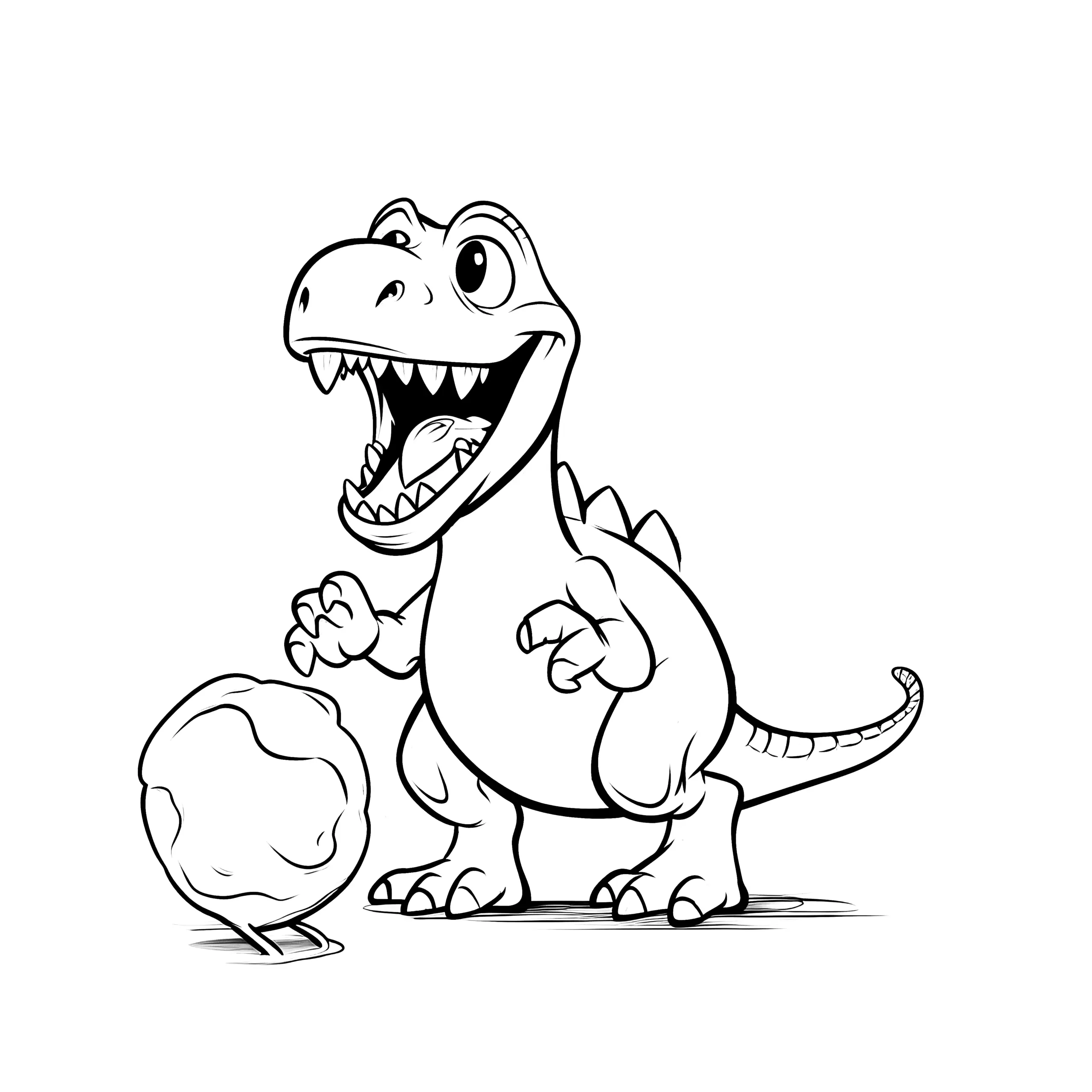 Fröhlicher Dinosaurier beim Spielen: Ein Malspaß für Groß und Klein (Ausmalbild)