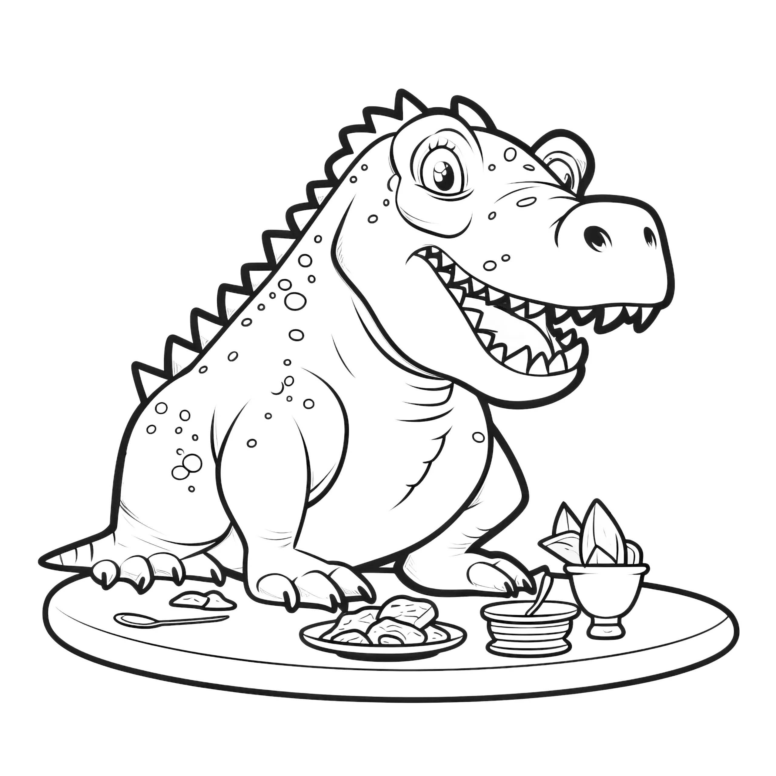 Dinosaurier beim Essen – kostenlose Malvorlage (Ausmalbild)