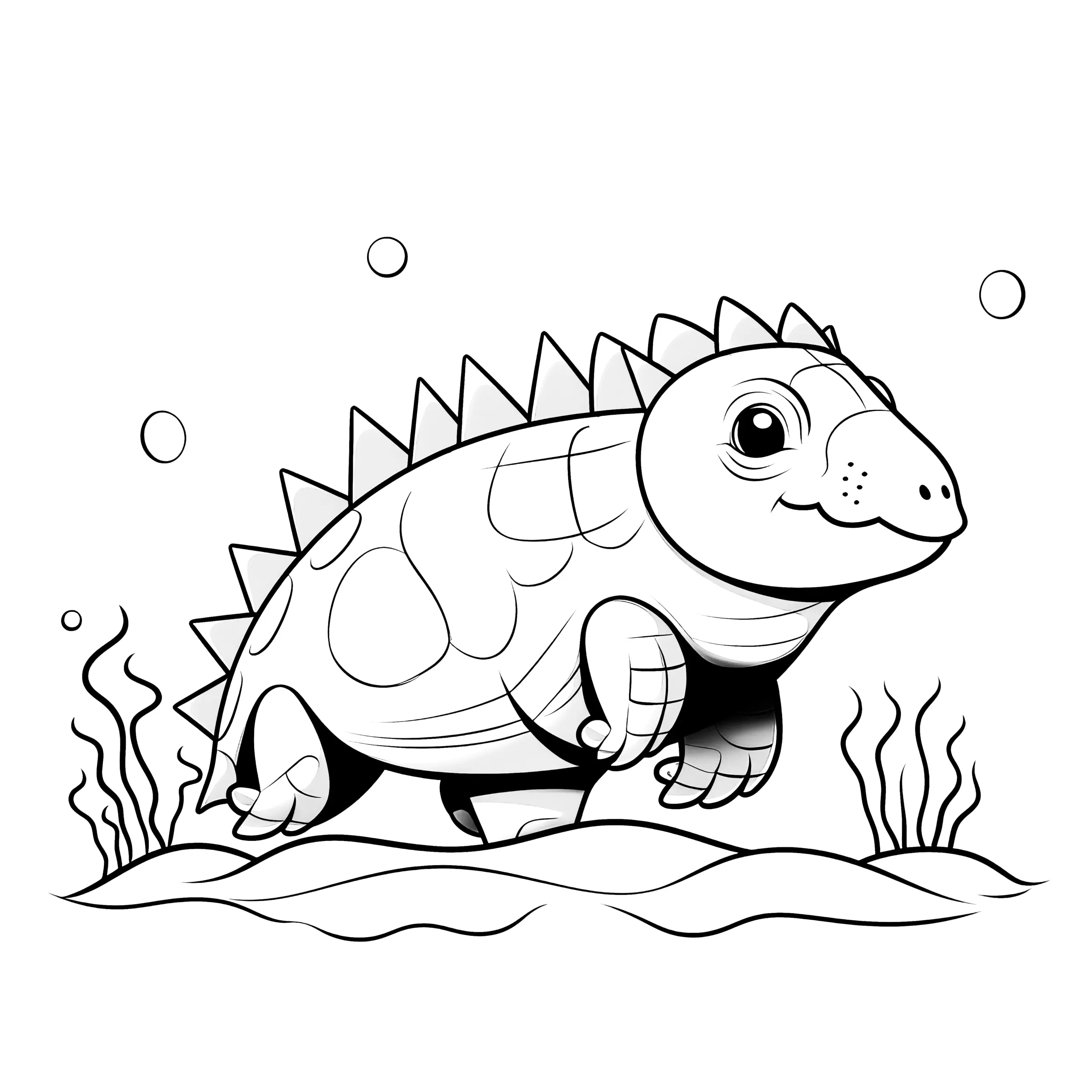 Schwimmender kleiner Dinosaurier im Wasser (Ausmalbild)