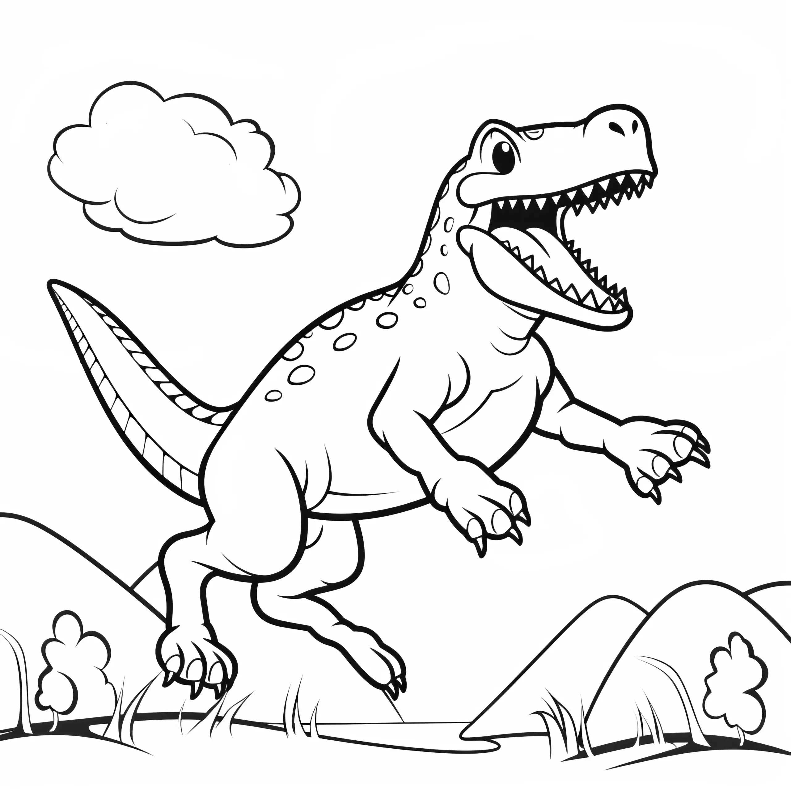 Ausmalbild: Dinosaurier beim fröhlichen Springen