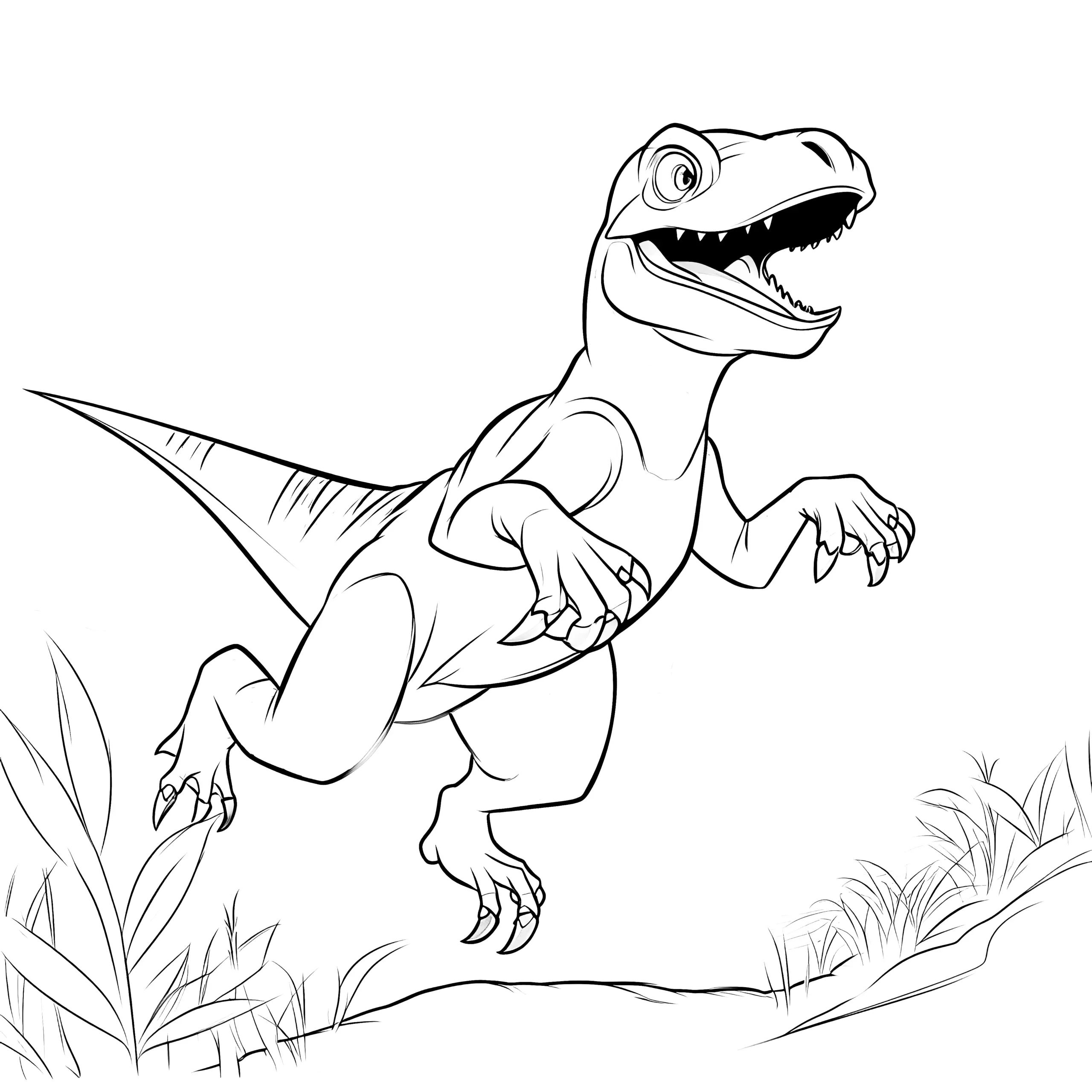 Malvorlage: Springender Dinosaurier im Jagdmanöver (Ausmalbild)