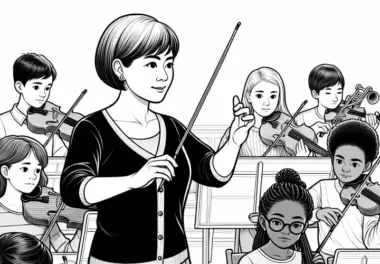 Dirigentin bei Meisterkurs für junge Musiker – Malvorlage gratis