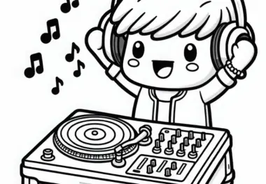 DJ hebt die Hände, um das Publikum anzufeuern – Malvorlage einfach kostenlos