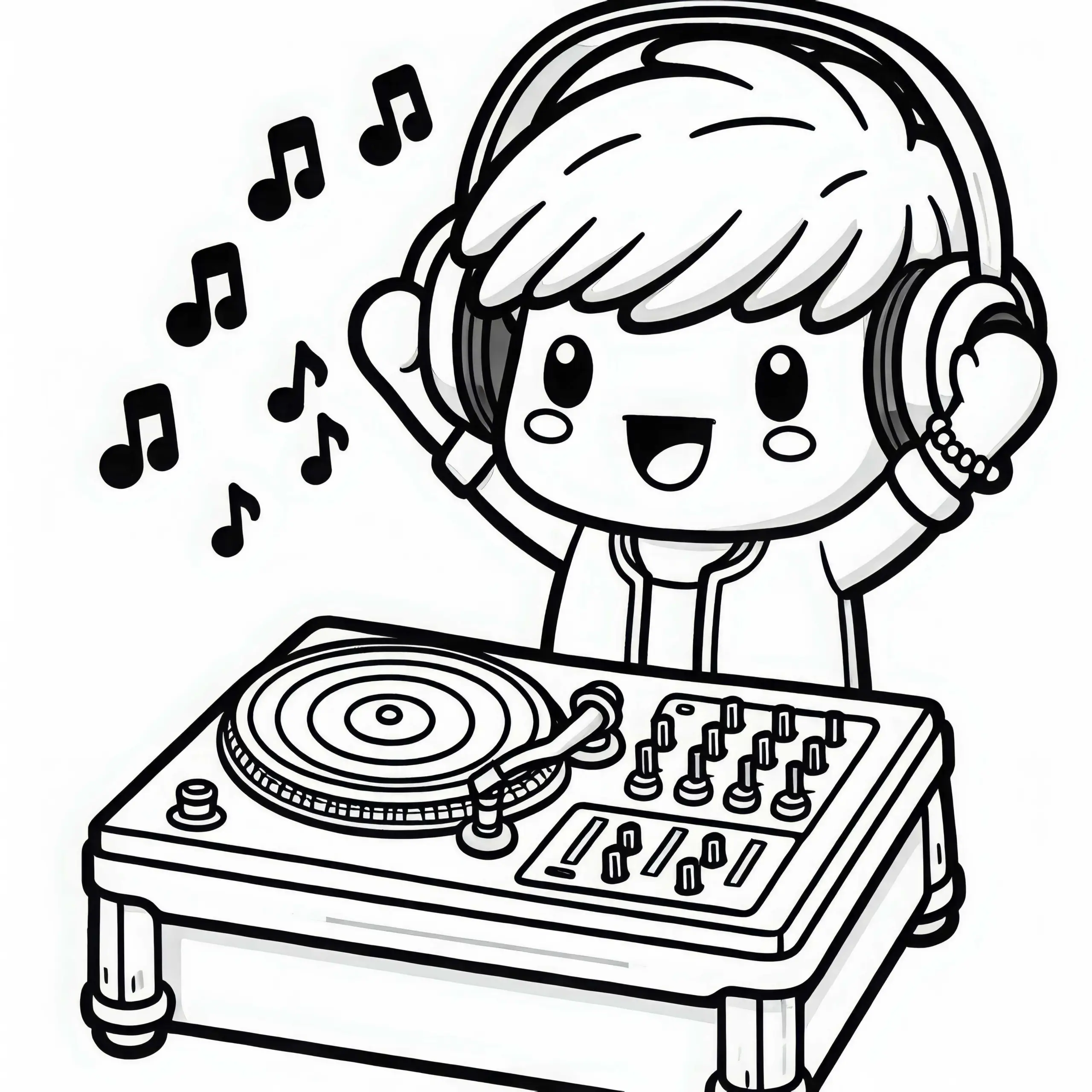 DJ hebt die Hände, um das Publikum anzufeuern – Malvorlage einfach kostenlos (Ausmalbild)