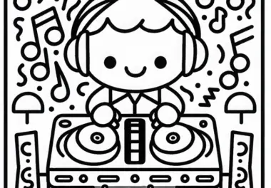 DJ Mixt Songs auf DJ Pult – Malvorlage Einfach Gratis