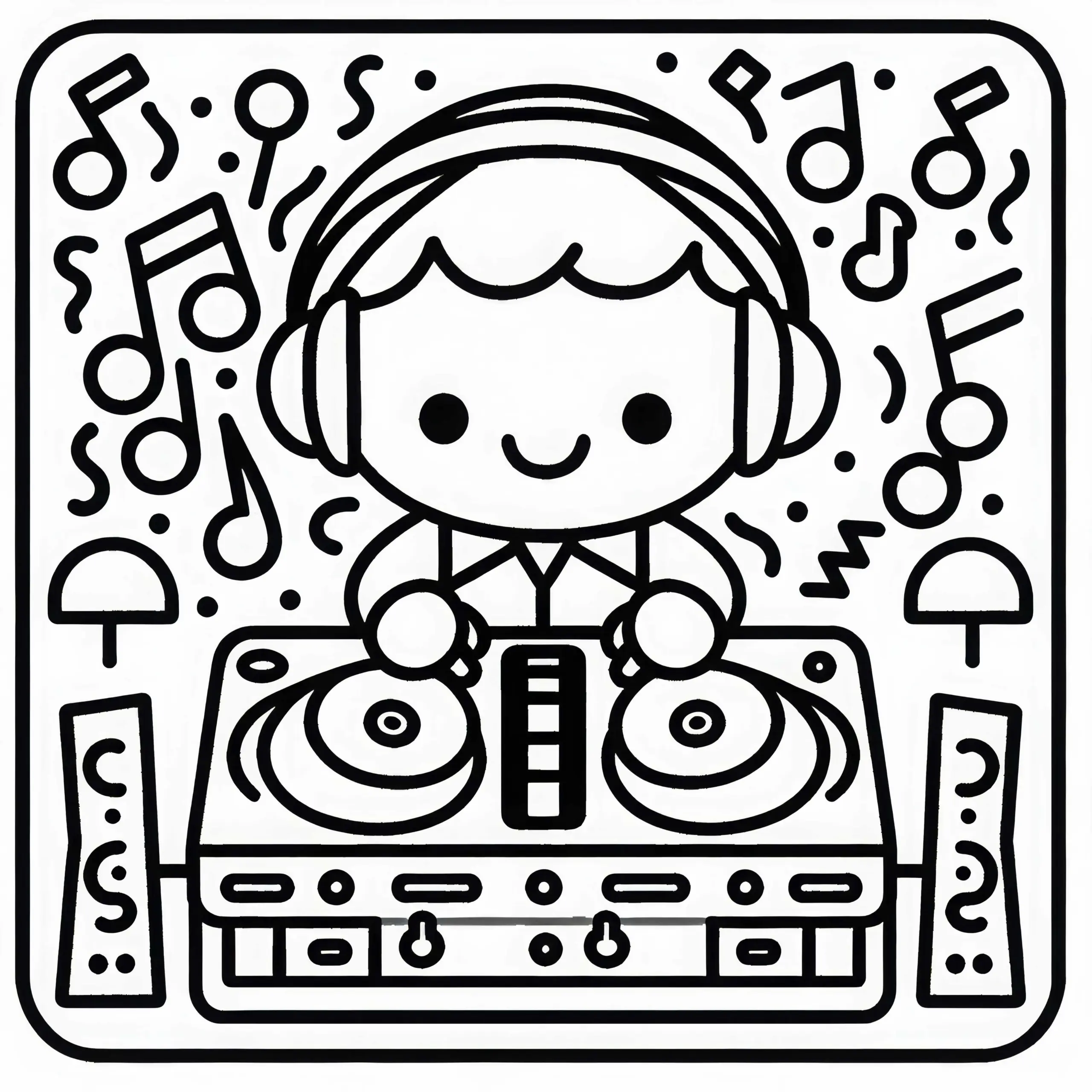 DJ Mixt Songs auf DJ Pult – Malvorlage Einfach Gratis (Ausmalbild)