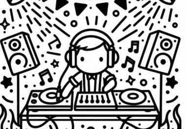 DJ spielt Musik auf Party – Malvorlage einfach kostenlos
