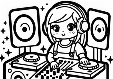 DJane an den Turntables – Ausmalbild einfach gratis