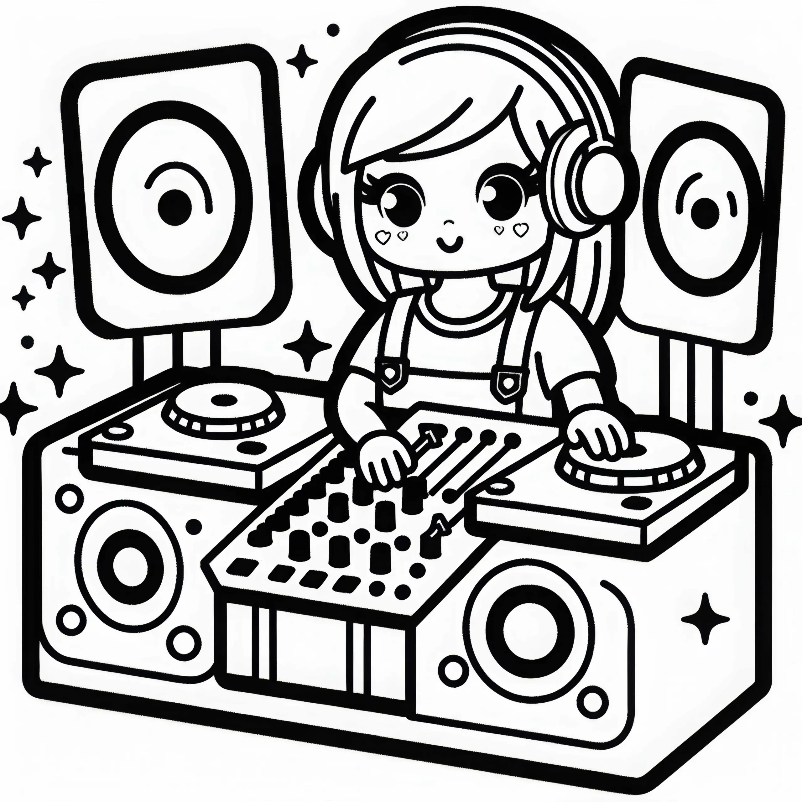 DJane an den Turntables – Ausmalbild einfach gratis