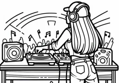 DJane führt Live-Set auf Festival – Ausmalbild kostenlos