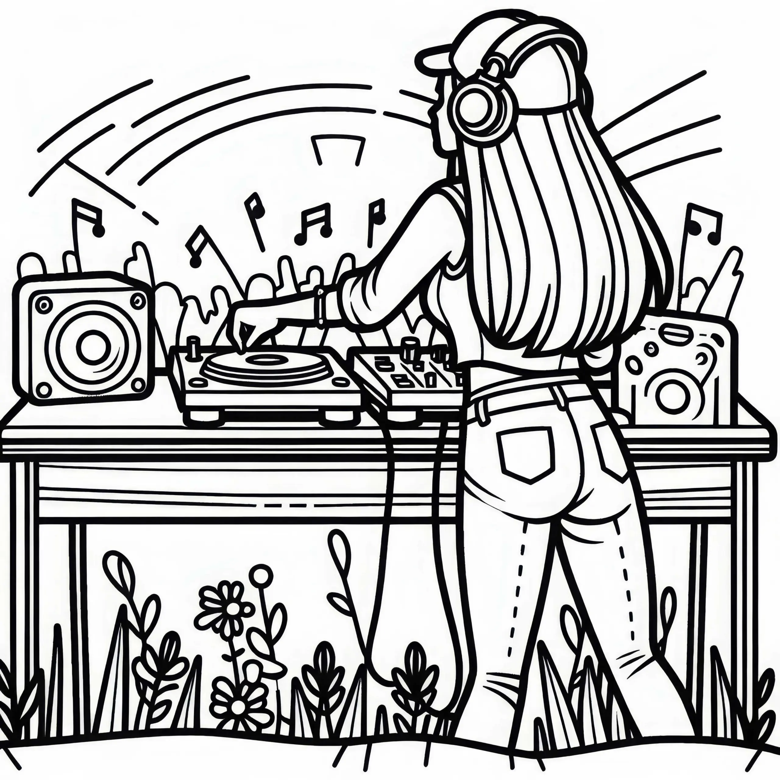 DJane führt Live-Set auf Festival – Ausmalbild kostenlos