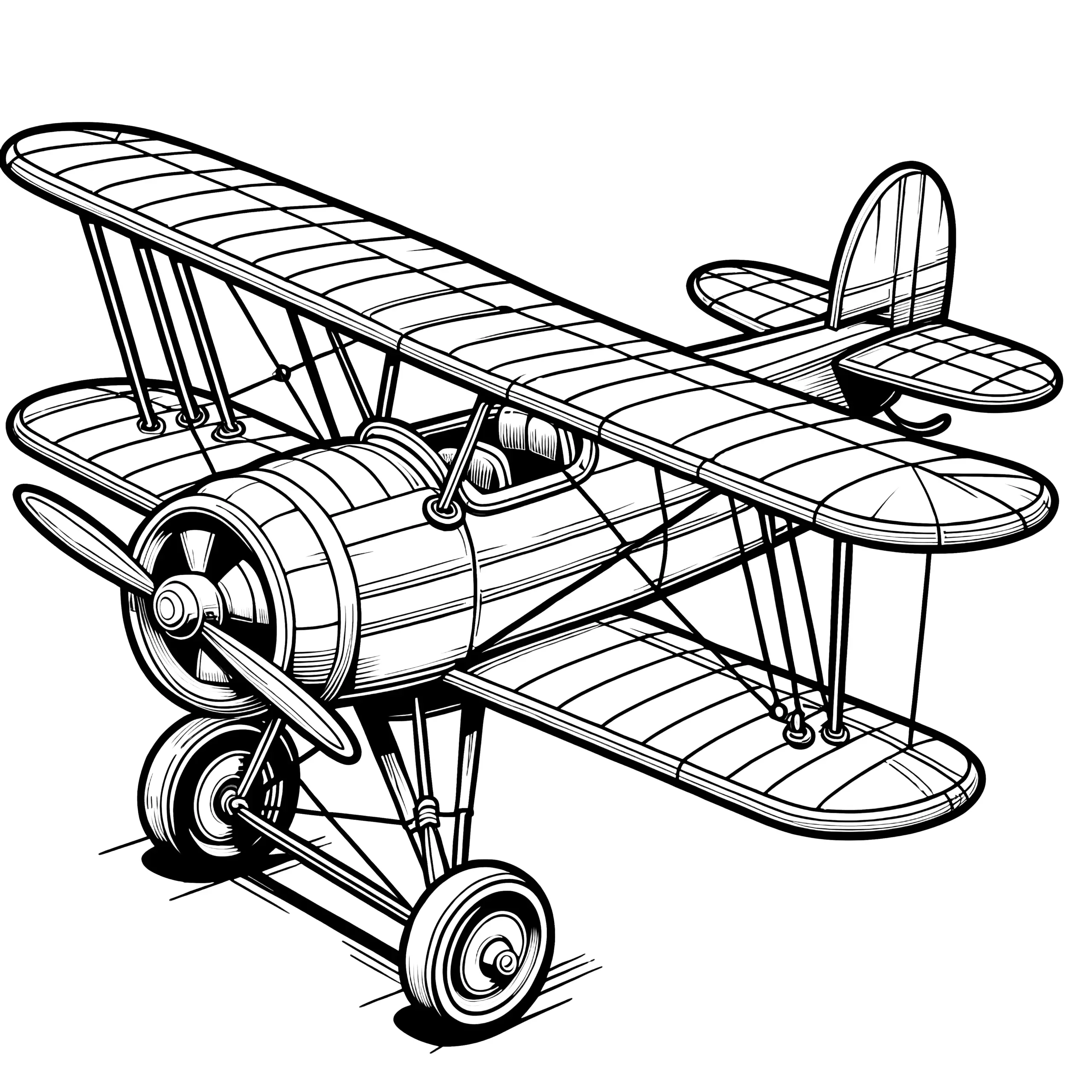 Doppeldecker Flugzeug: Malvorlage kostenlos zum Download (Ausmalbild)
