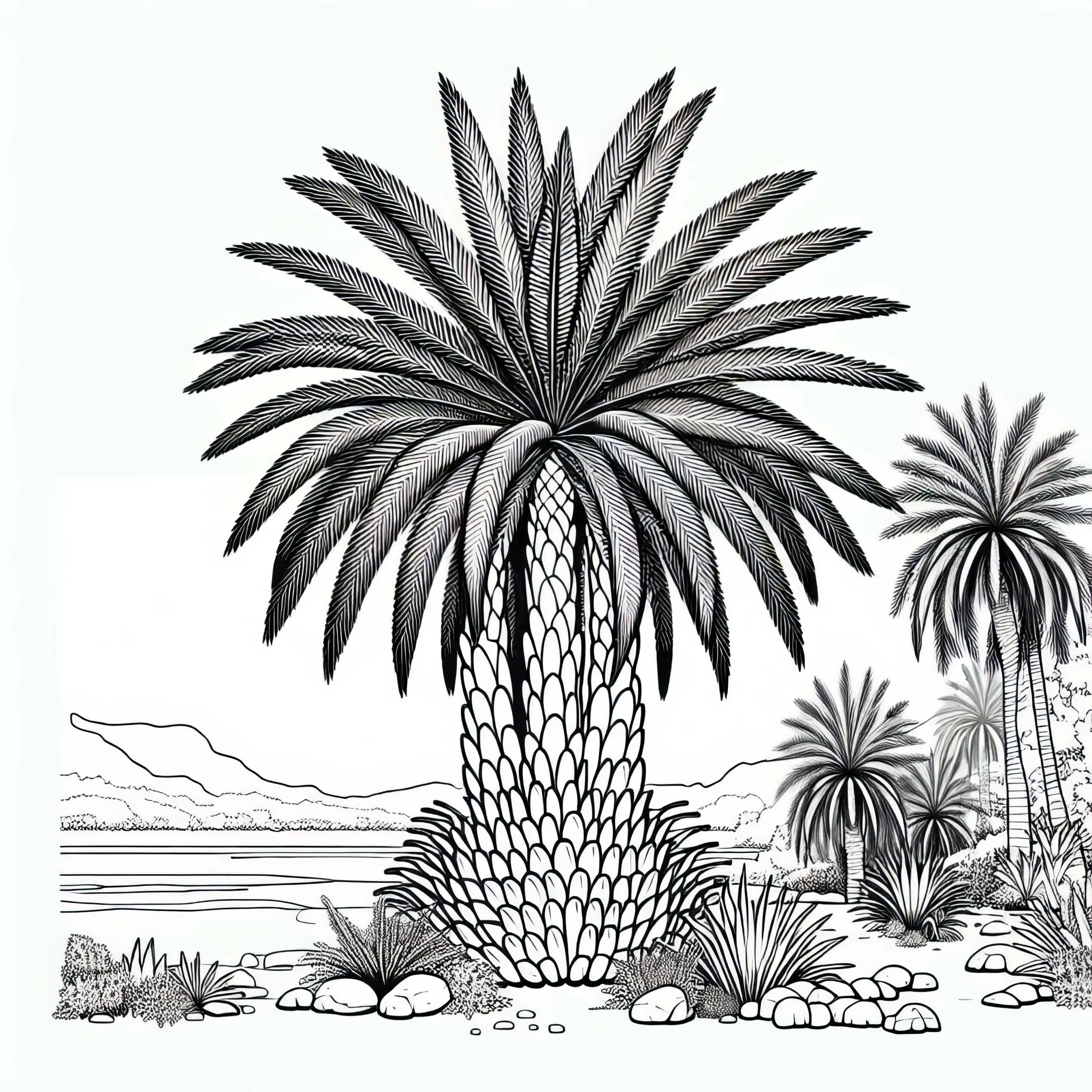 Ausmalbild einer Doumpalme (Hyphaene thebaica) – Kostenloses Motiv
