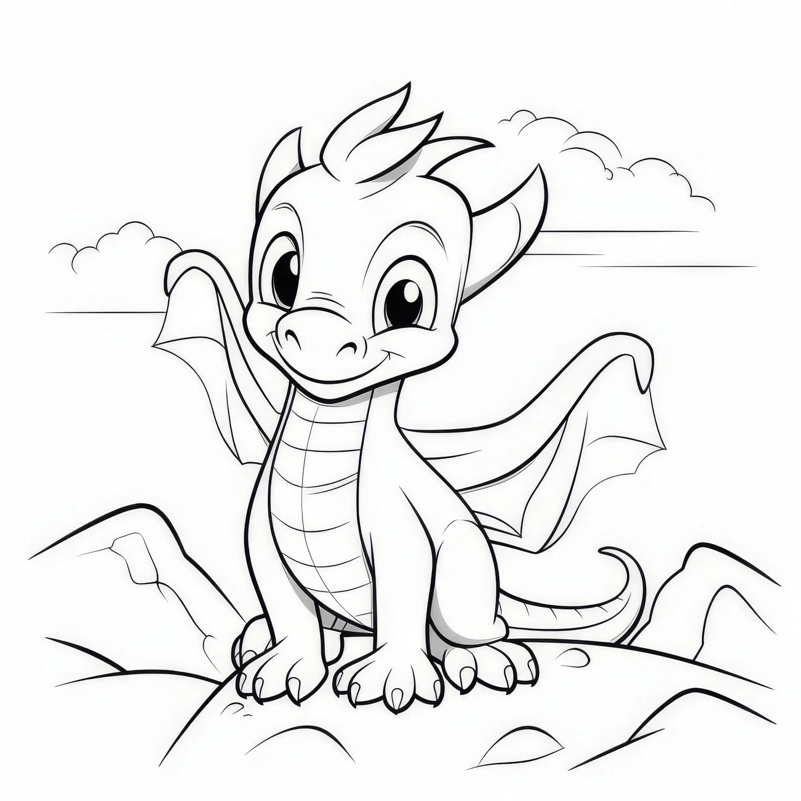 Drache auf Felsen: Ausmalbild zum Herunterladen (Kostenlos)