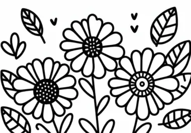 Drei Blumen Nebeneinander – Ausmalbild Einfach für Kinder Kostenlos
