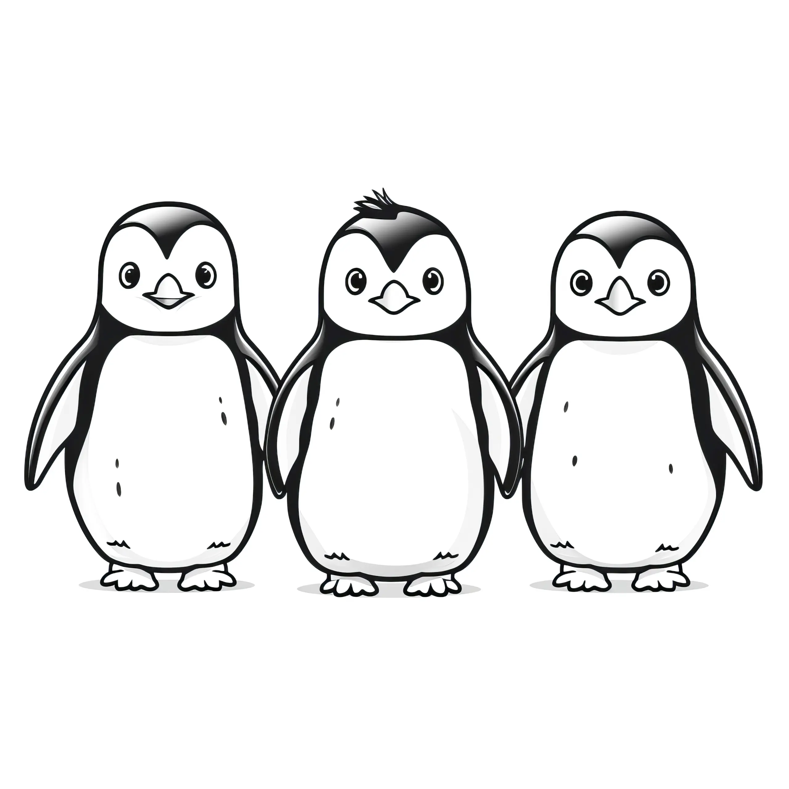Drei niedliche Pinguine: Ausmalbild zum Ausdrucken (Gratis)