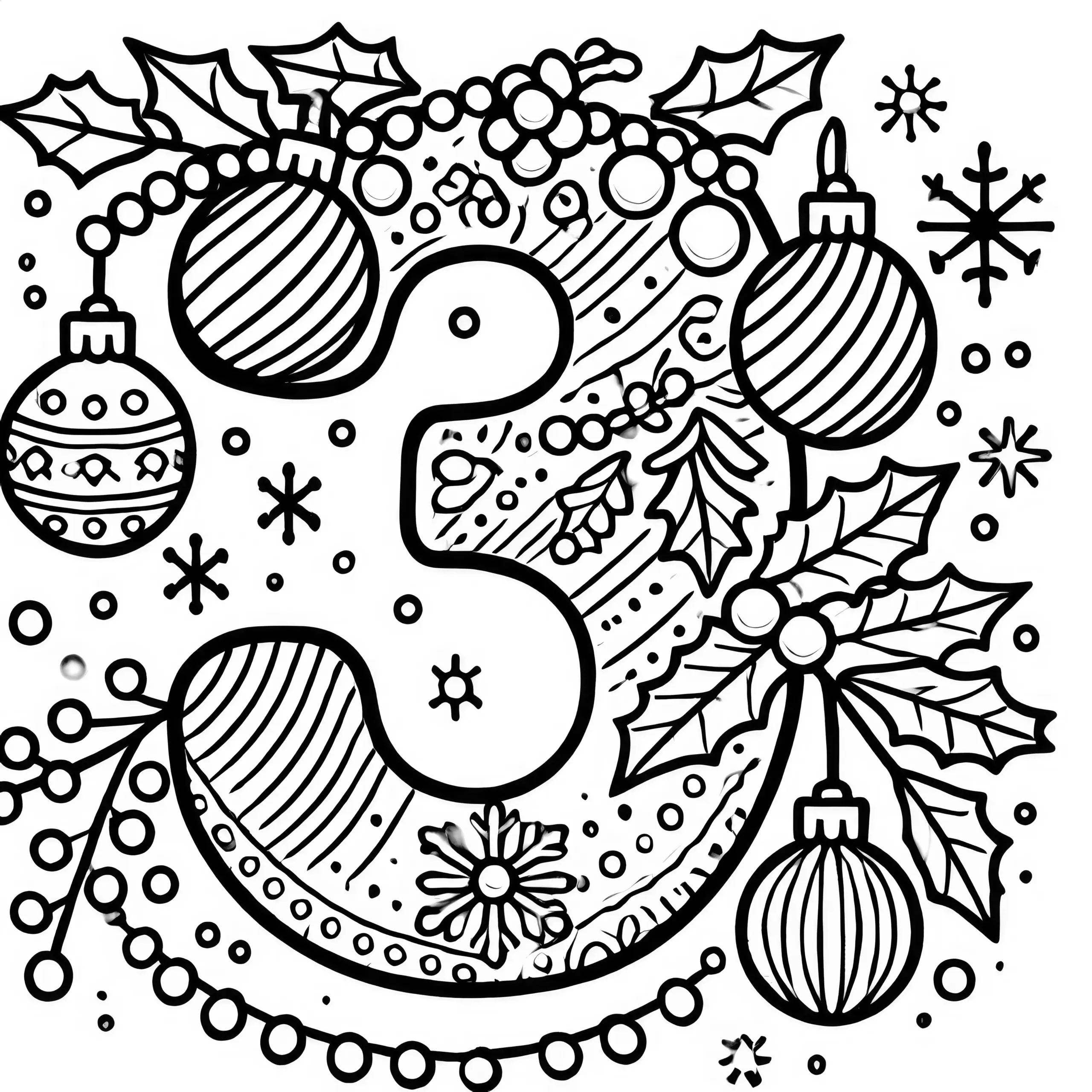 Dritter Advent: weihnachtlich geschmückte 3 als Ausmalbild