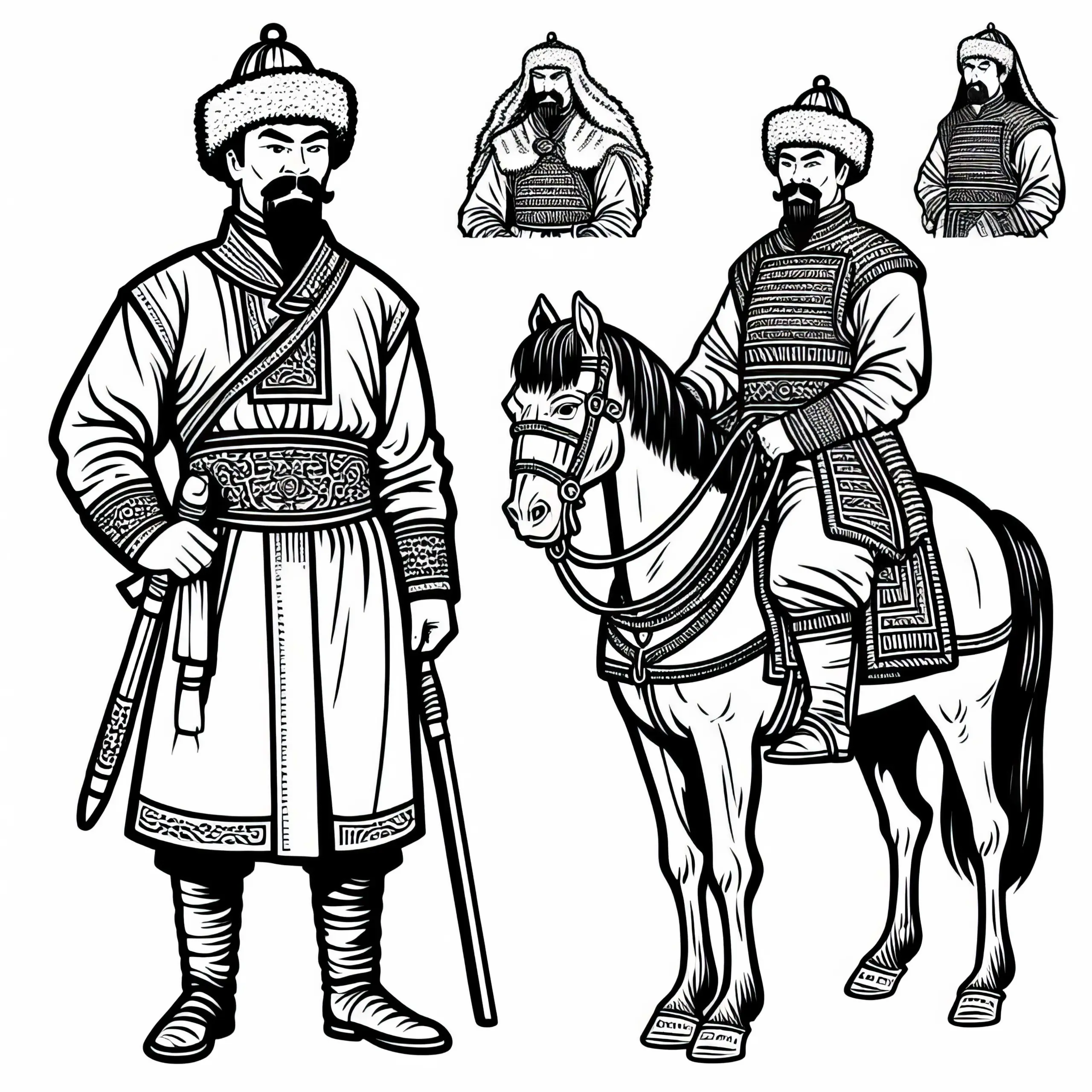 Dschingis Khan Malvorlage für Mongolen – Gratis Ausmalbild