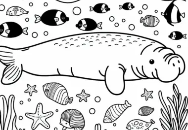 Dugong Ausmalbild Einfach Gratis für Kreative