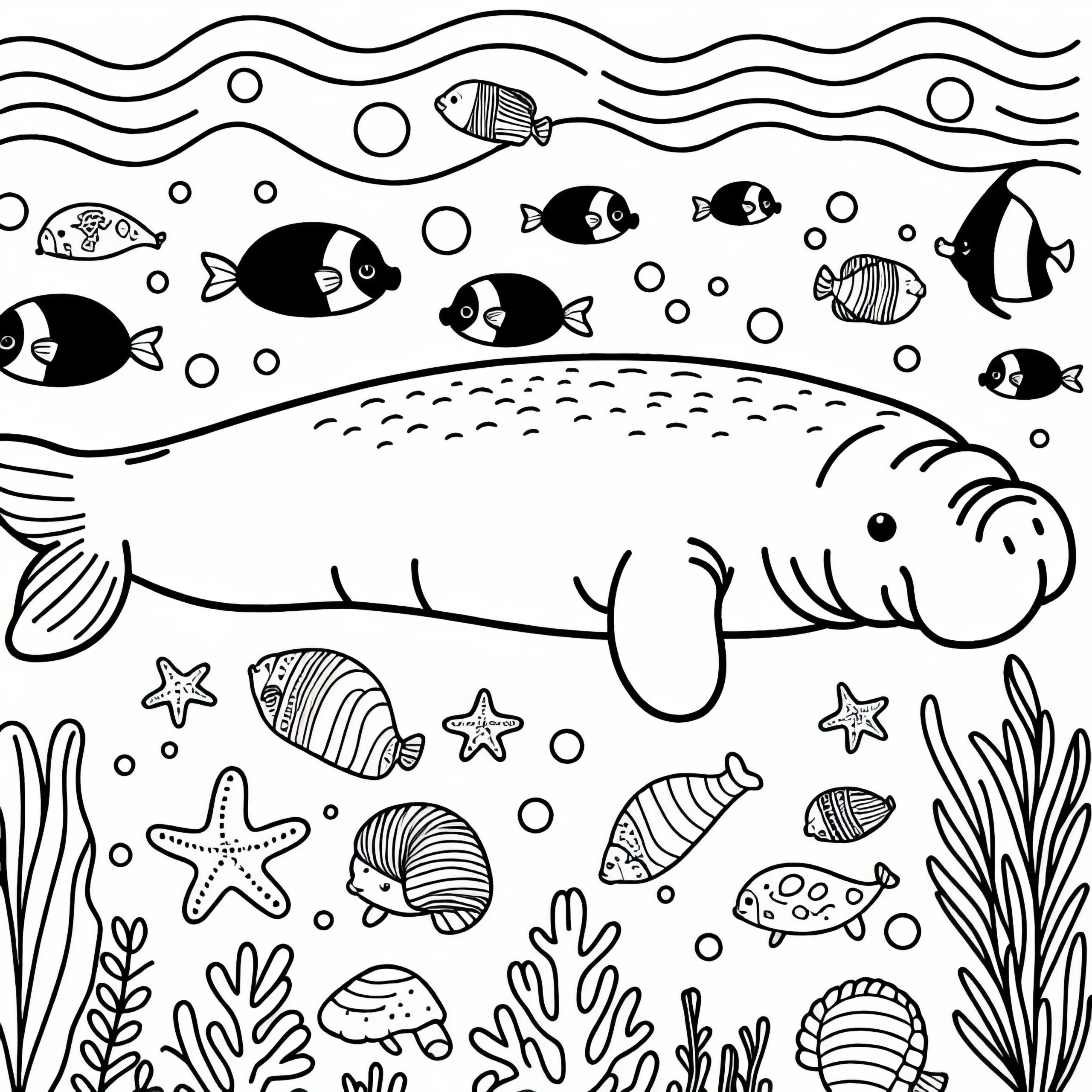 Dugong Ausmalbild Einfach Gratis für Kreative