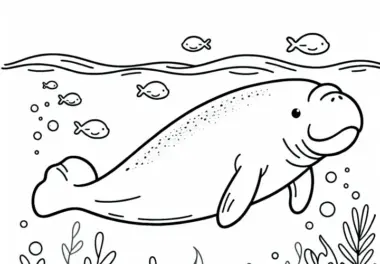 Dugong taucht an die Wasseroberfläche – Ausmalbild gratis