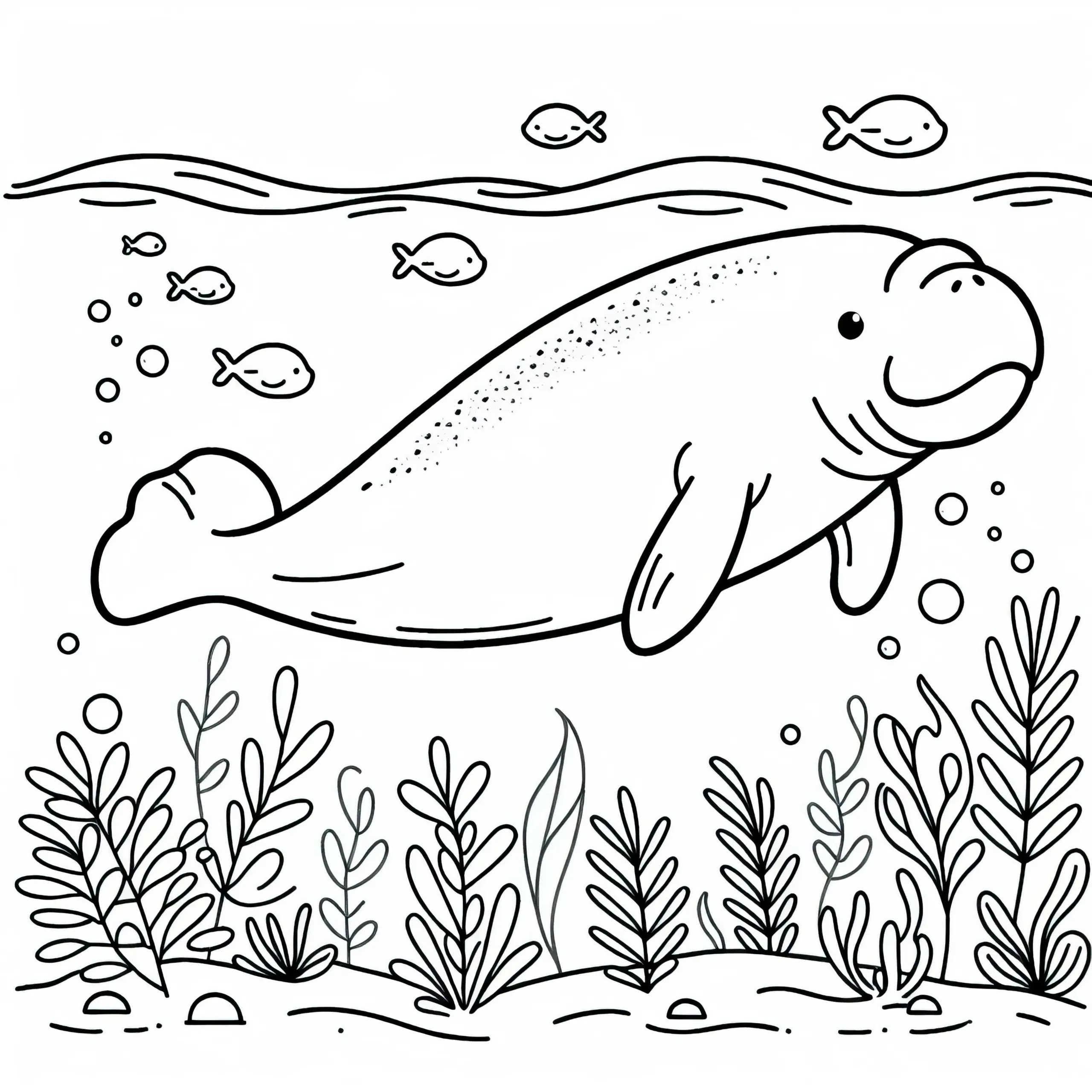 Dugong taucht an die Wasseroberfläche – Ausmalbild gratis