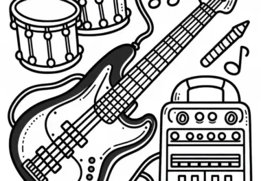 E-Bass Malvorlage – Elektronisches Instrument Kostenlos Herunterladen