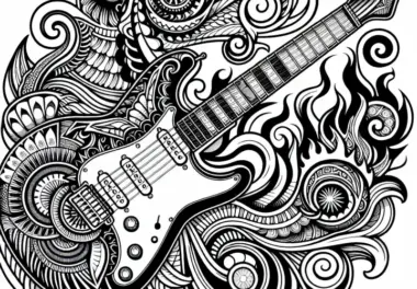 E-Gitarre mit Muster als Malvorlage für Jungs ab zwölf Gratismit
