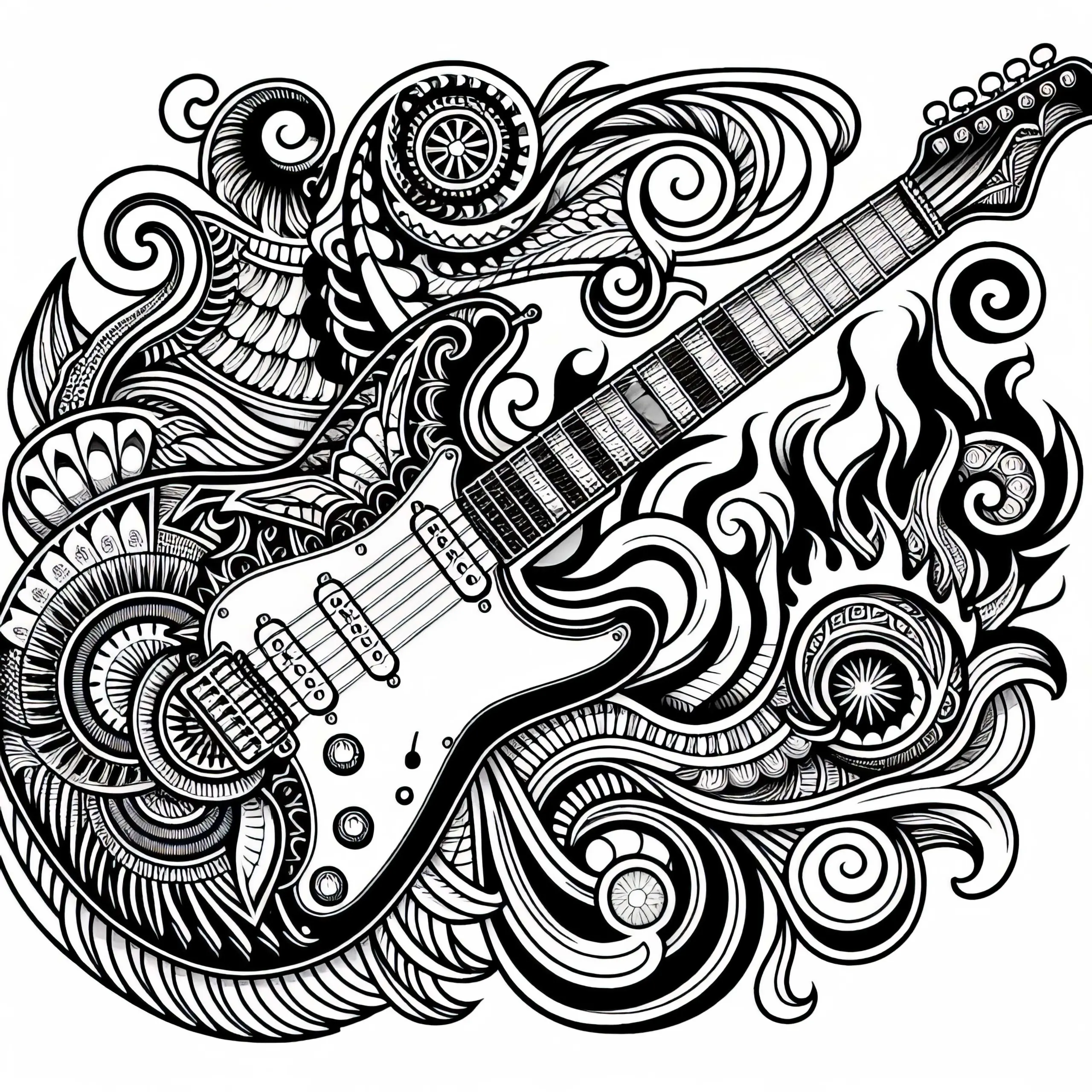 E-Gitarre mit Muster als Malvorlage für Jungs ab zwölf Gratismit (Ausmalbild)