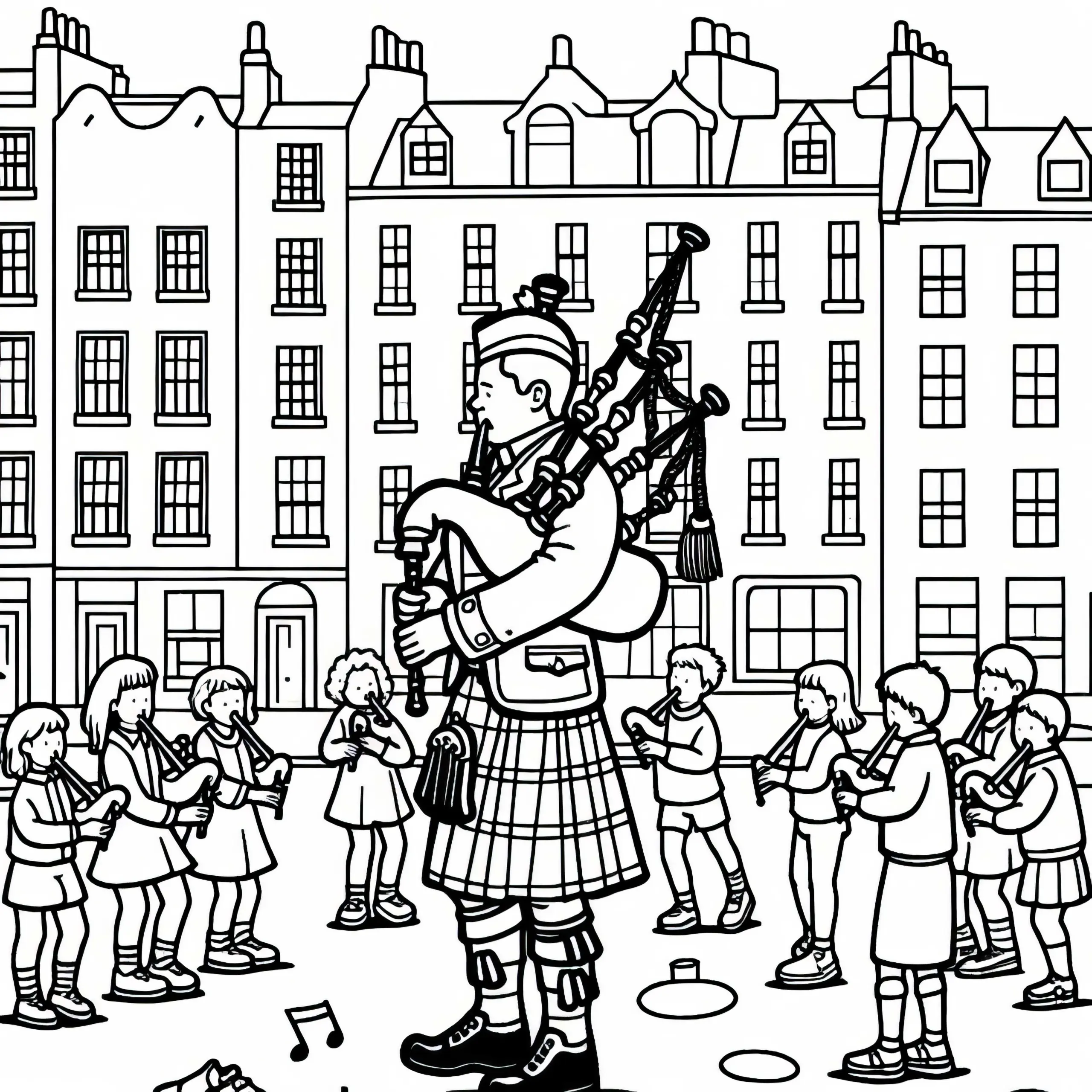Ausmalbild eines Dudelsackspielers aus Edinburgh kostenlos