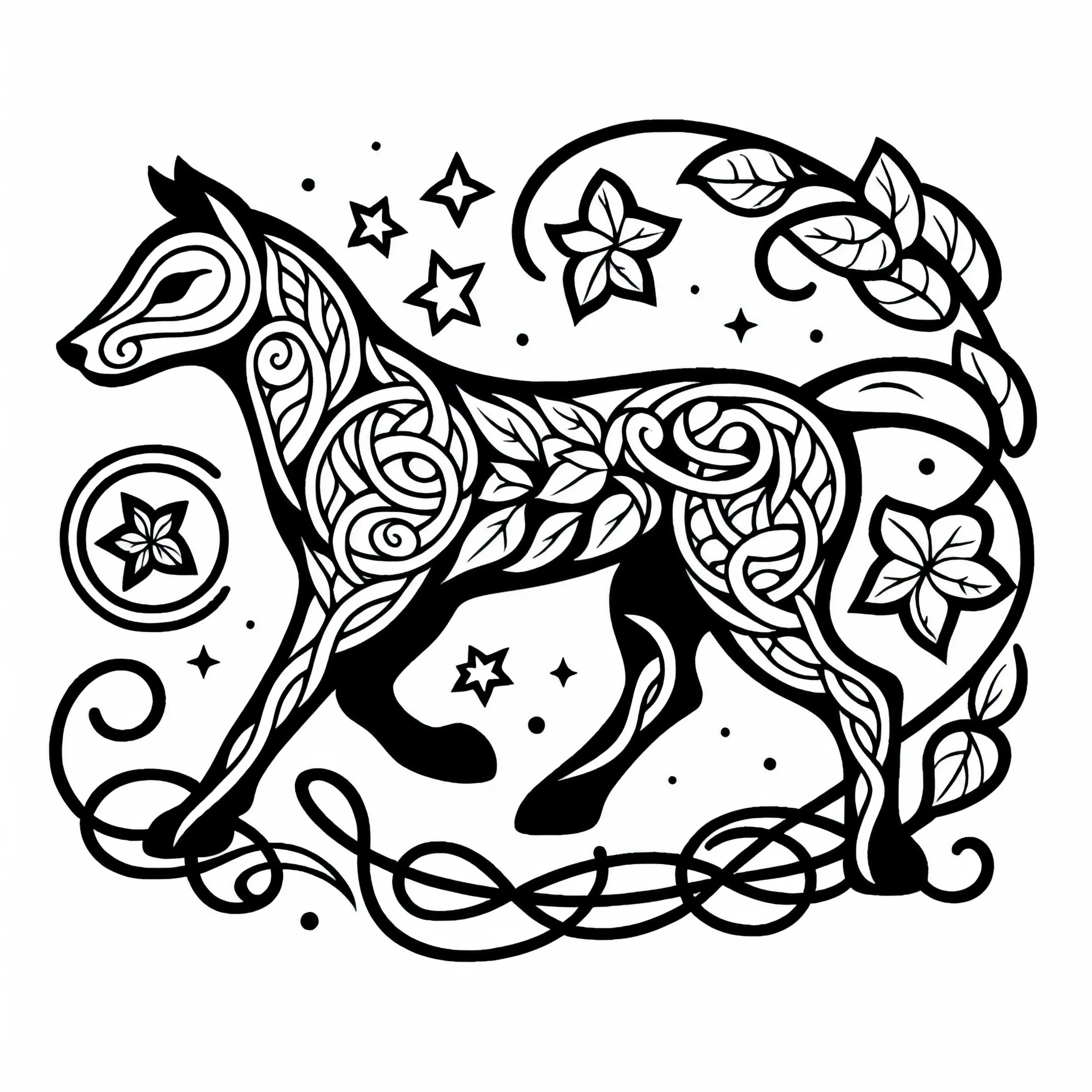 Efeu Malvorlage keltisches Sternzeichen kostenlos zum Download (Ausmalbild)