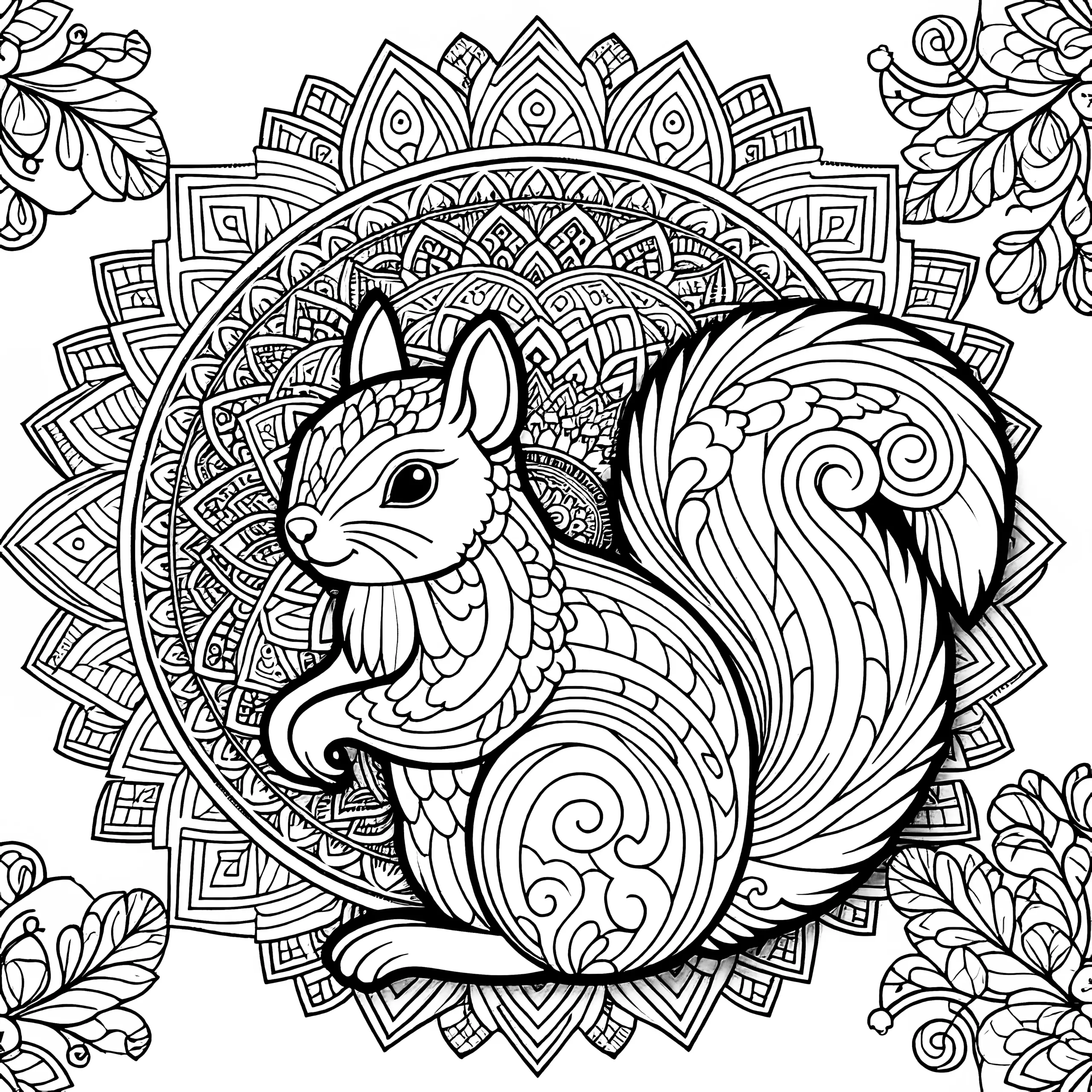 Eichhörnchen-Mandala komplex: Zum Ausmalen für Erwachsene (Gratis) (Ausmalbild)