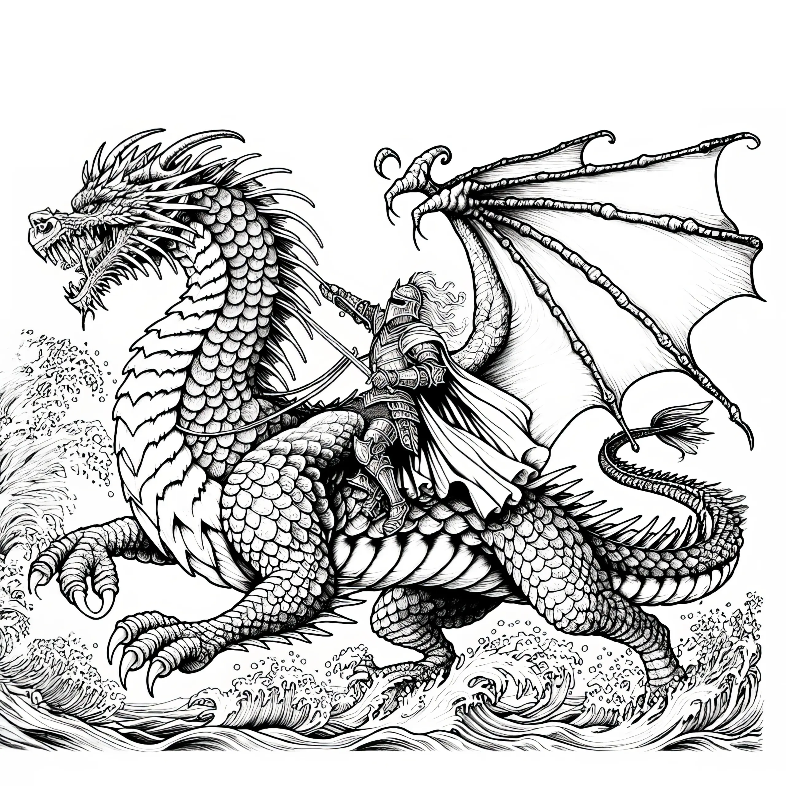 Ein Held reitet auf einem großen Drachen: Kostenlose Malvorlage (Ausmalbild)