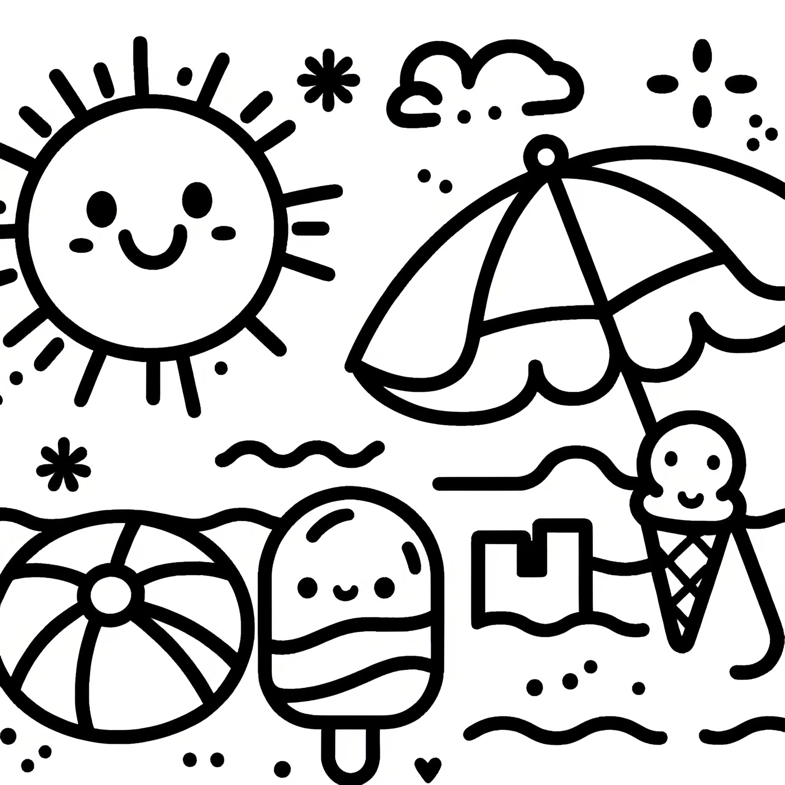 Einfache Motive am Strand zum Ausmalen (Kostenlos) (Ausmalbild)