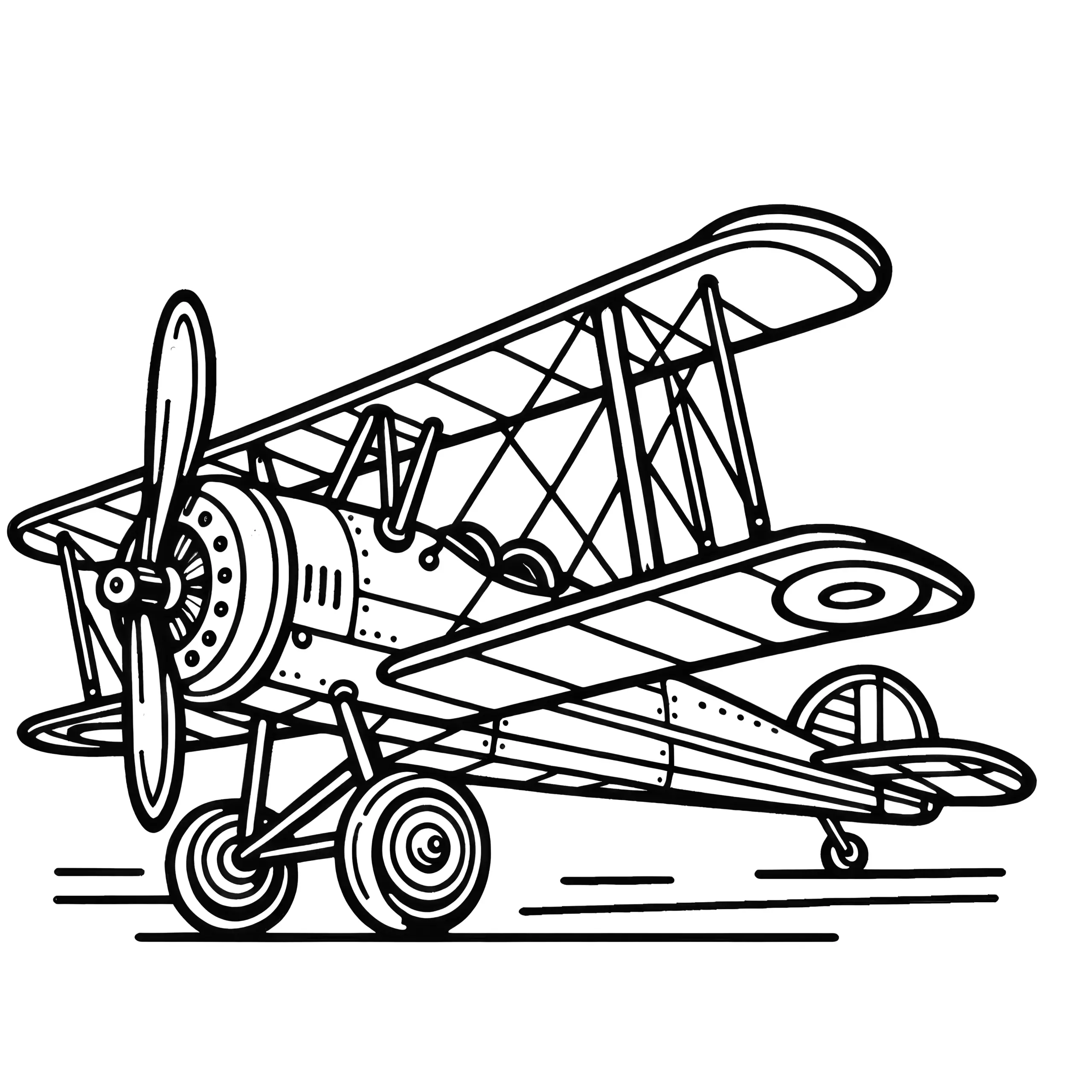 Einfacher Doppeldecker: Flugzeug Malvorlage als gratis Download (Ausmalbild)