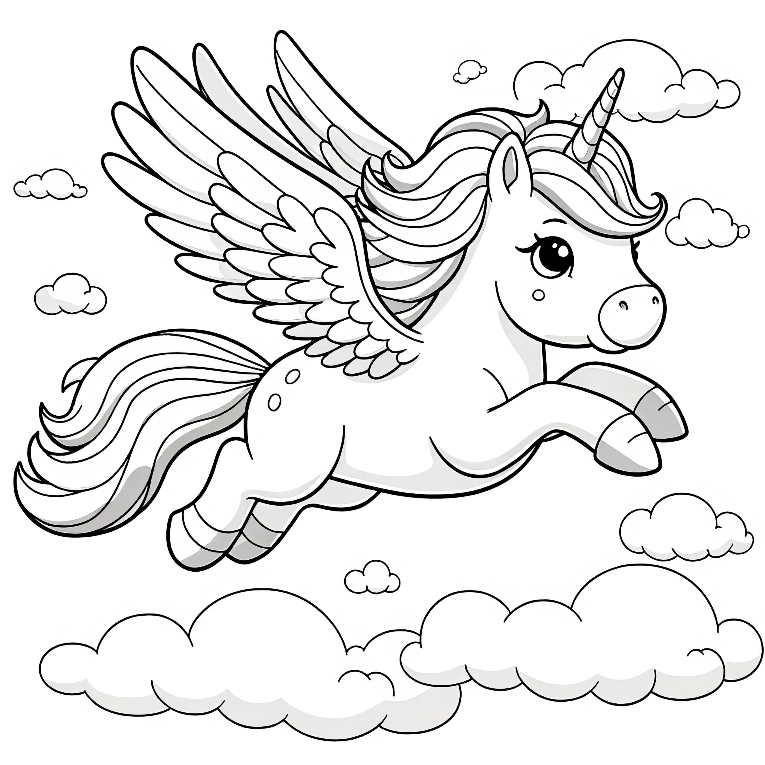 Einfaches Ausmalbild: Einhorn-Pegasus für Kinder (Kostenlos)