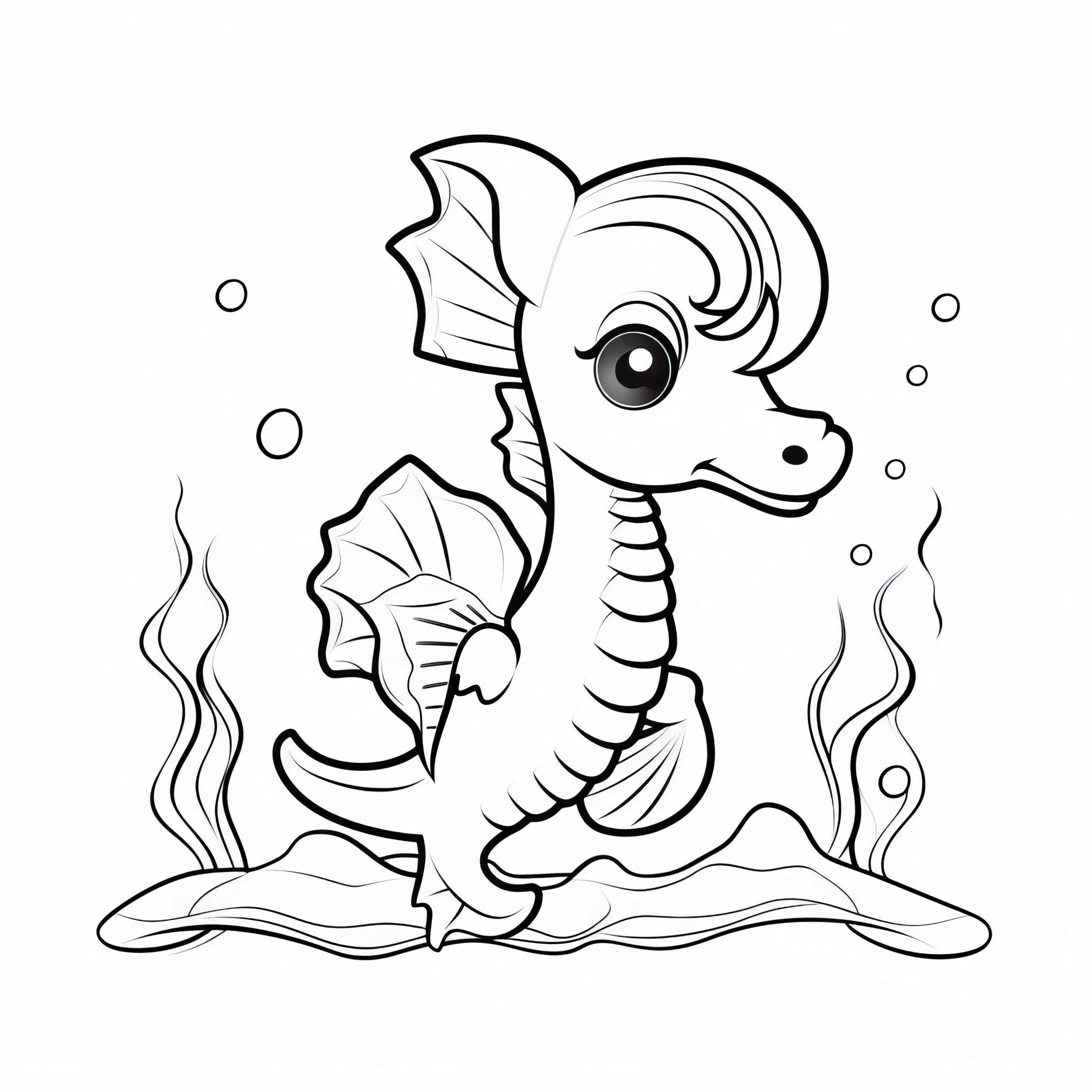 Einfaches Ausmalbild eines Seepferdchens für Kinder (Kostenlos)