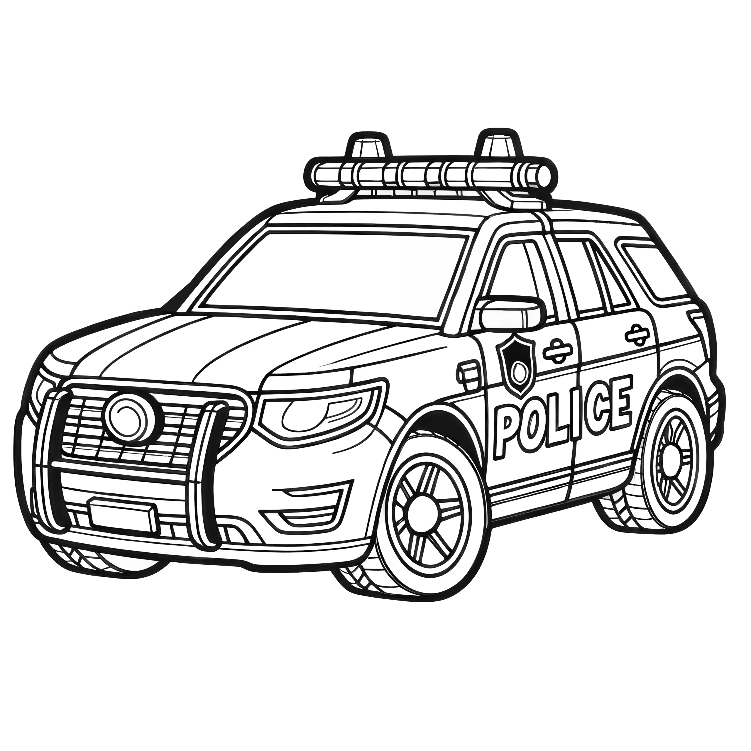 Einfaches Polizeiauto: Bild zum Ausmalen (Gratis) (Ausmalbild)