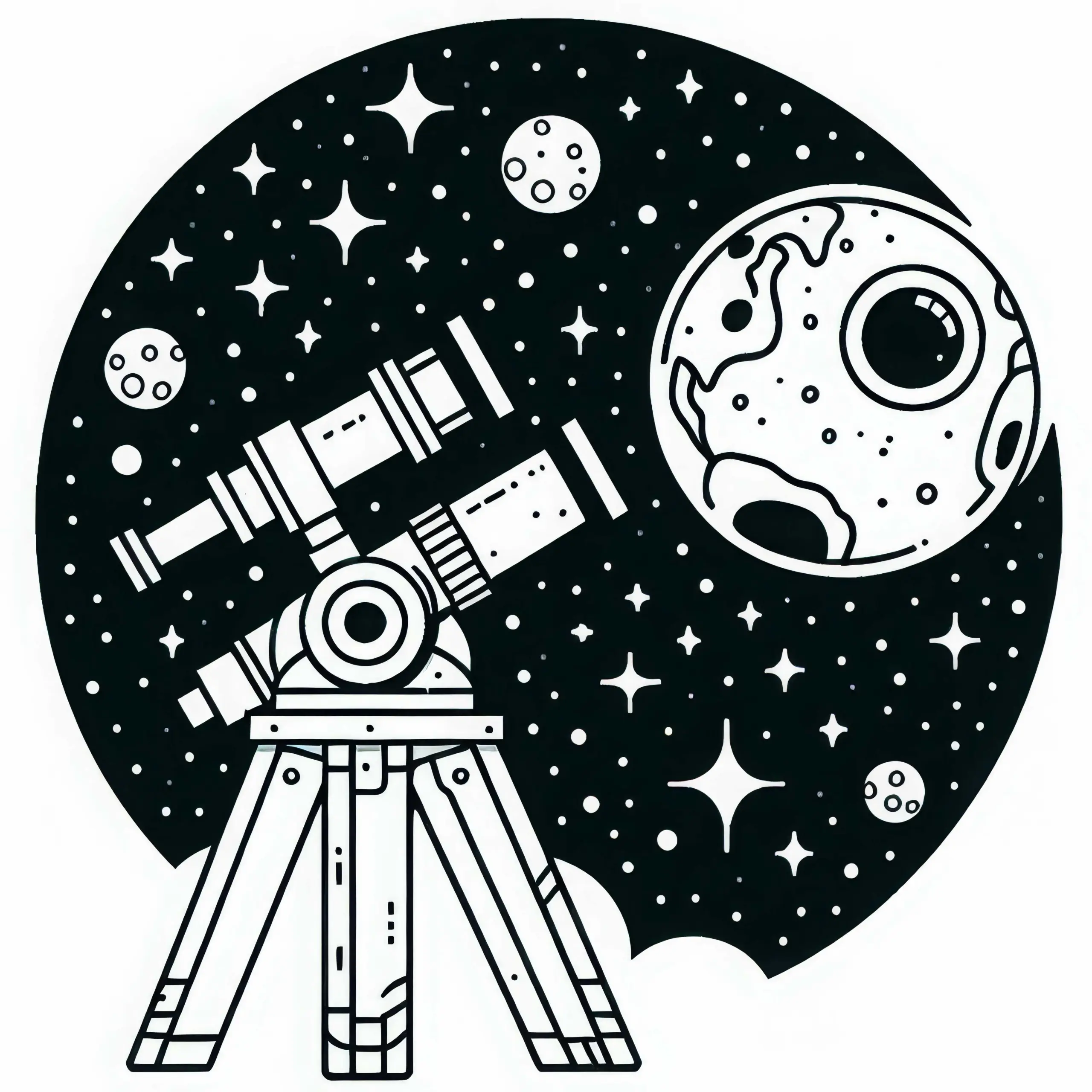 Einfaches Teleskop Malvorlage Kostenlos (Ausmalbild)