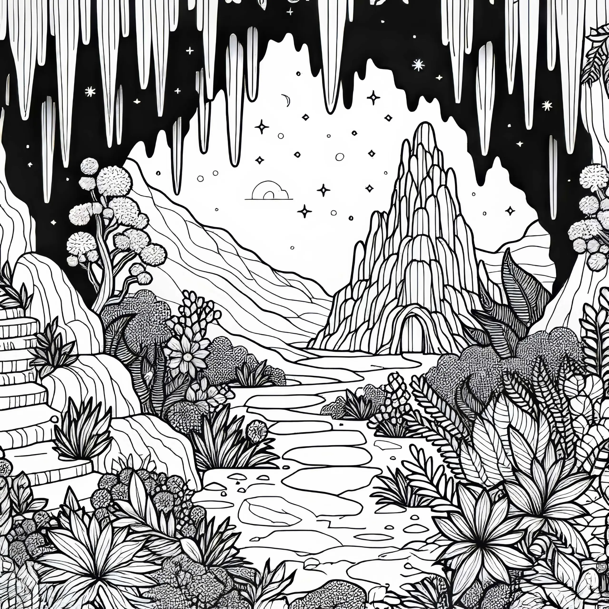 Eingang zur Höhle – Malvorlage Kostenlos (Ausmalbild)