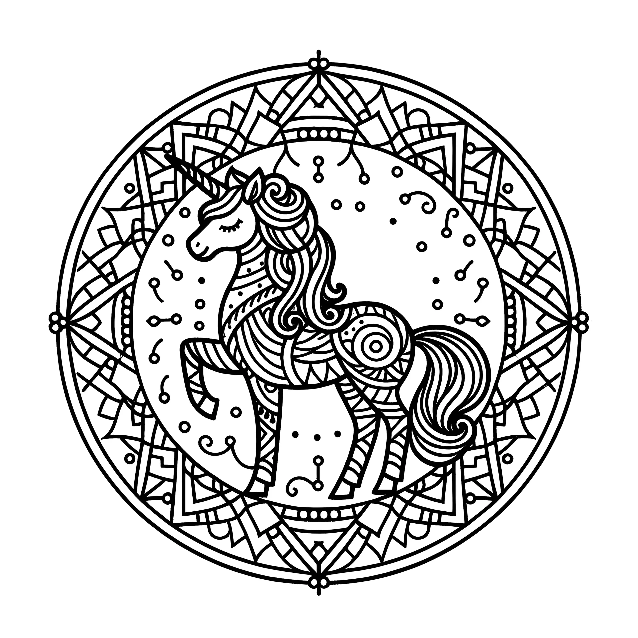 Einhorn-Mandala einfach: Gratis für Kinder zum Ausmalen (Ausmalbild)